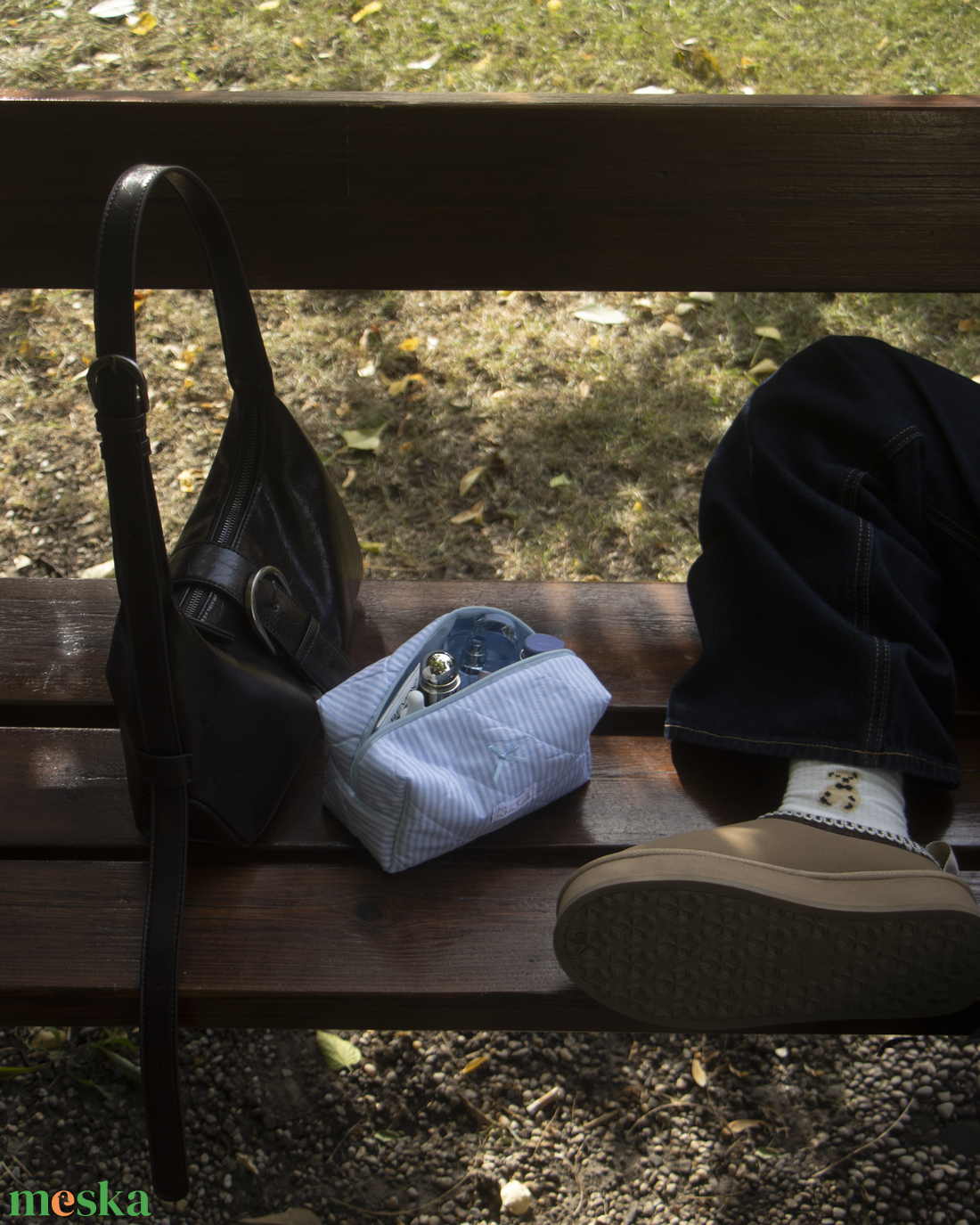 'Bluebell' Beauty Case pamut steppelt neszesszer kék masnival - táska & tok - neszesszer - Meska.hu