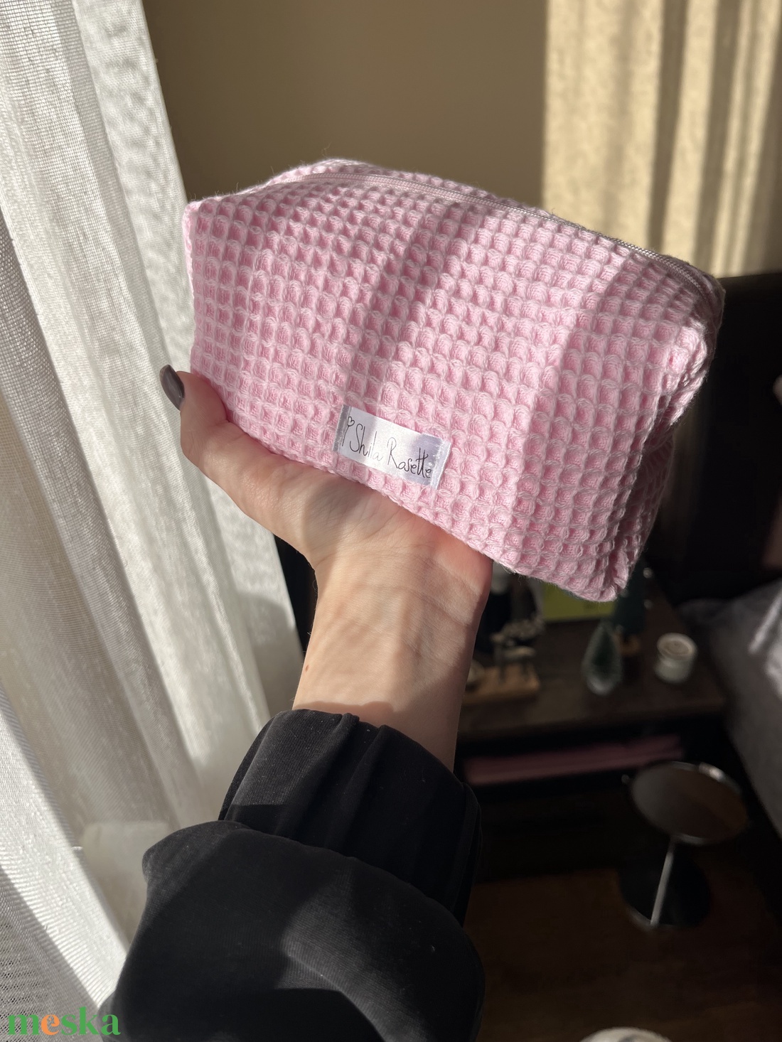 'Aurora' Beauty Case pamut waffle babarózsaszín neszesszer - táska & tok - neszesszer - Meska.hu