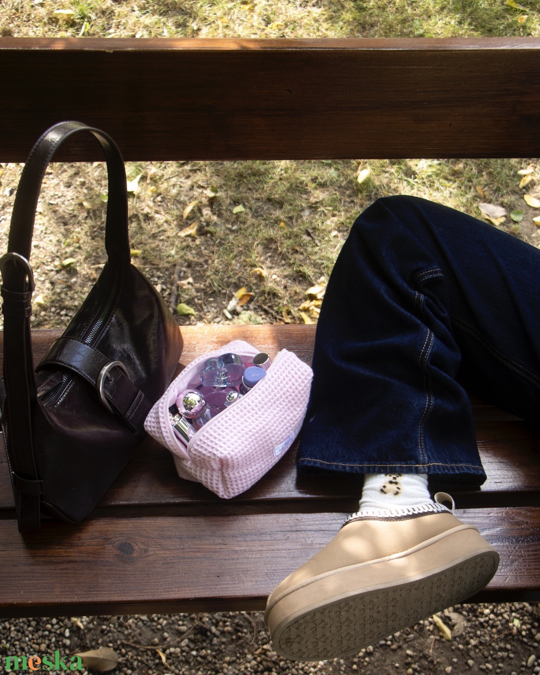 'Aurora' Beauty Case pamut waffle babarózsaszín neszesszer - táska & tok - neszesszer - Meska.hu