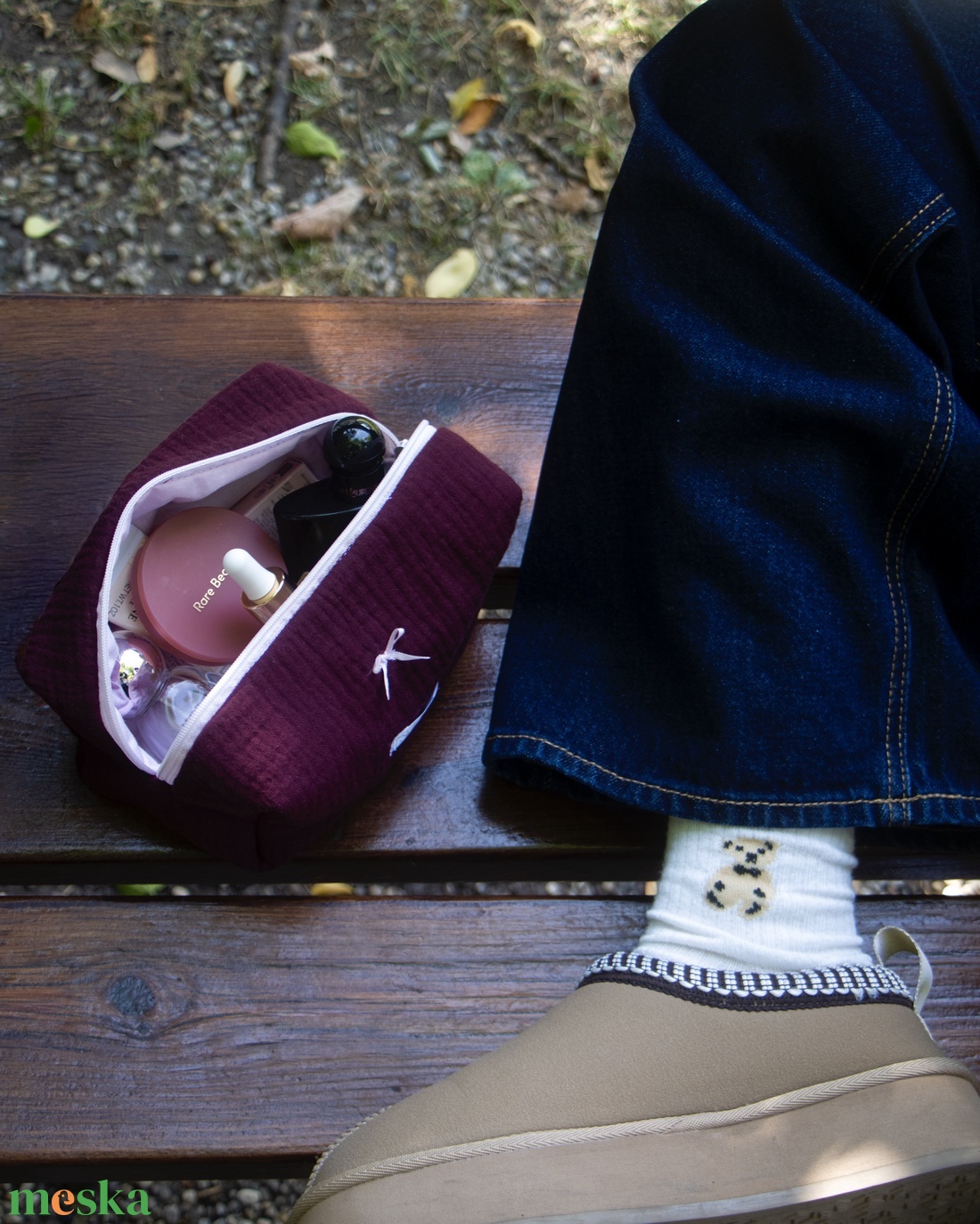 'Amélie' Beauty Case pamut neszesszer rózsaszín masnival - táska & tok - neszesszer - Meska.hu