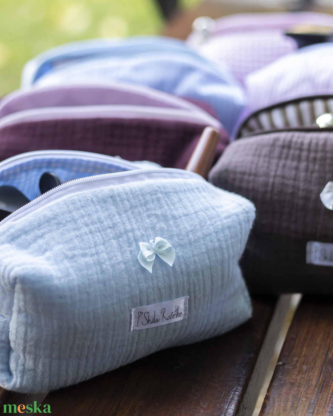 'Luna' Beauty Case pamut neszesszer masnival és kockás béléssel - táska & tok - neszesszer - Meska.hu