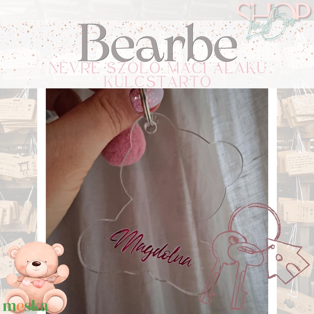 Bearbe - Névre szóló maci alakú kulcstartó (7 cm) - táska & tok - kulcstartó & táskadísz - kulcstartó - Meska.hu