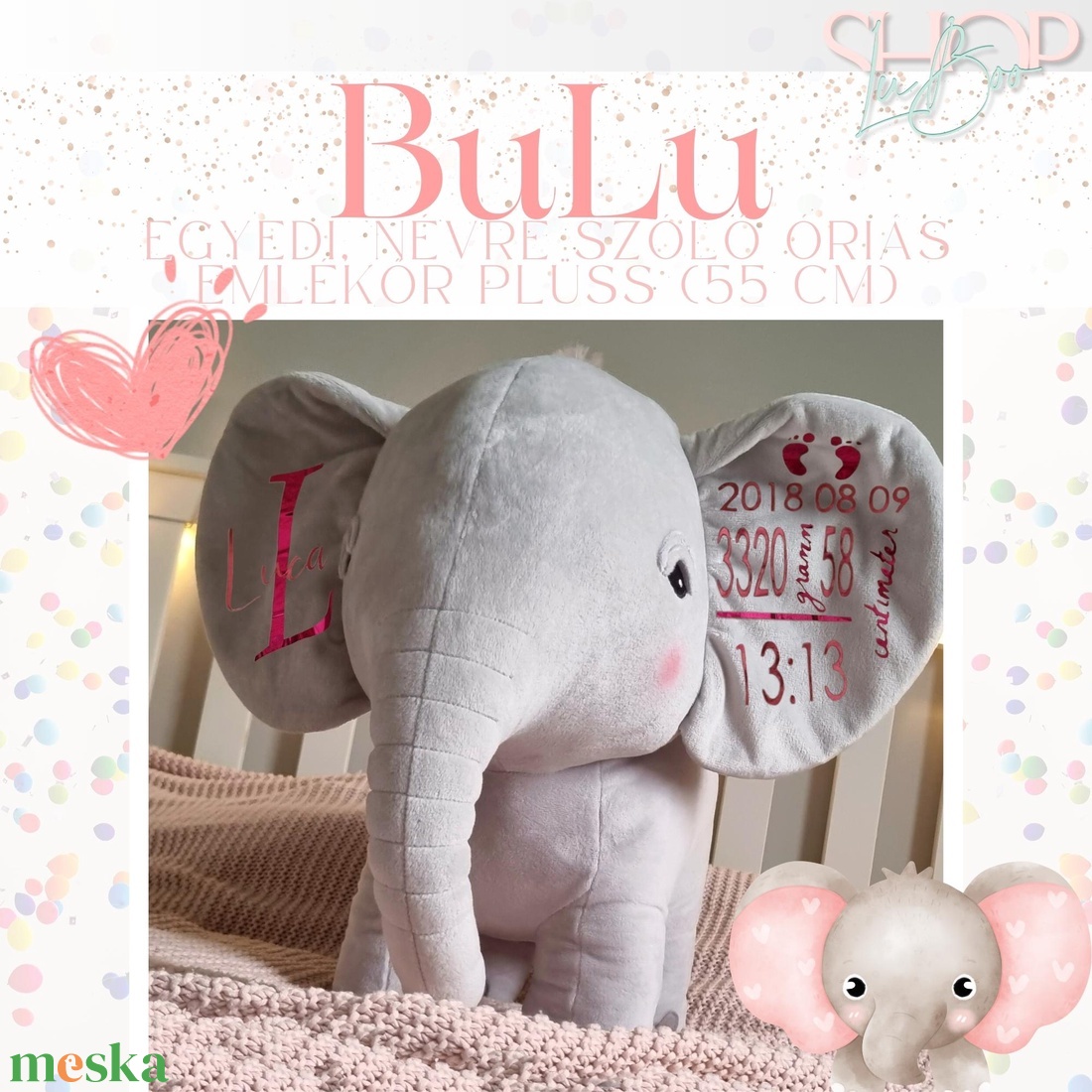 BuLu - Óriás emlékőr plüss elefánt (55 cm) - játék & sport - plüssállat & játékfigura - elefánt - Meska.hu