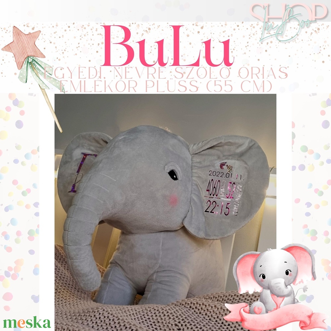 BuLu - Óriás emlékőr plüss elefánt (55 cm) - játék & sport - plüssállat & játékfigura - elefánt - Meska.hu