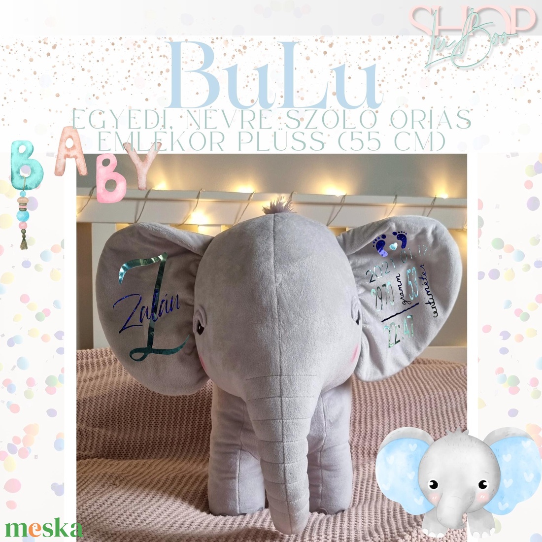 BuLu - Óriás emlékőr plüss elefánt (55 cm) - játék & sport - plüssállat & játékfigura - elefánt - Meska.hu