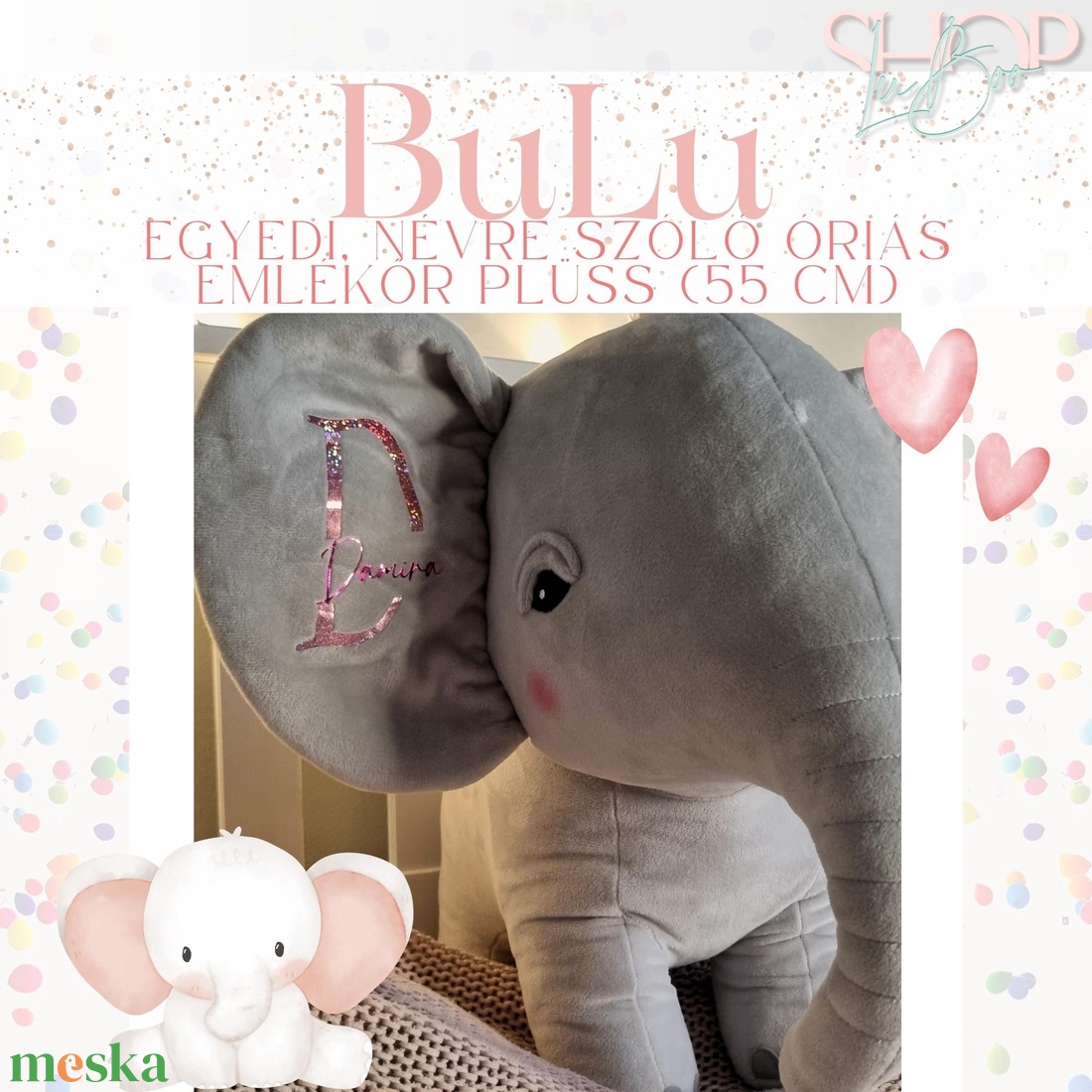 BuLu - Óriás emlékőr plüss elefánt (55 cm) - játék & sport - plüssállat & játékfigura - elefánt - Meska.hu