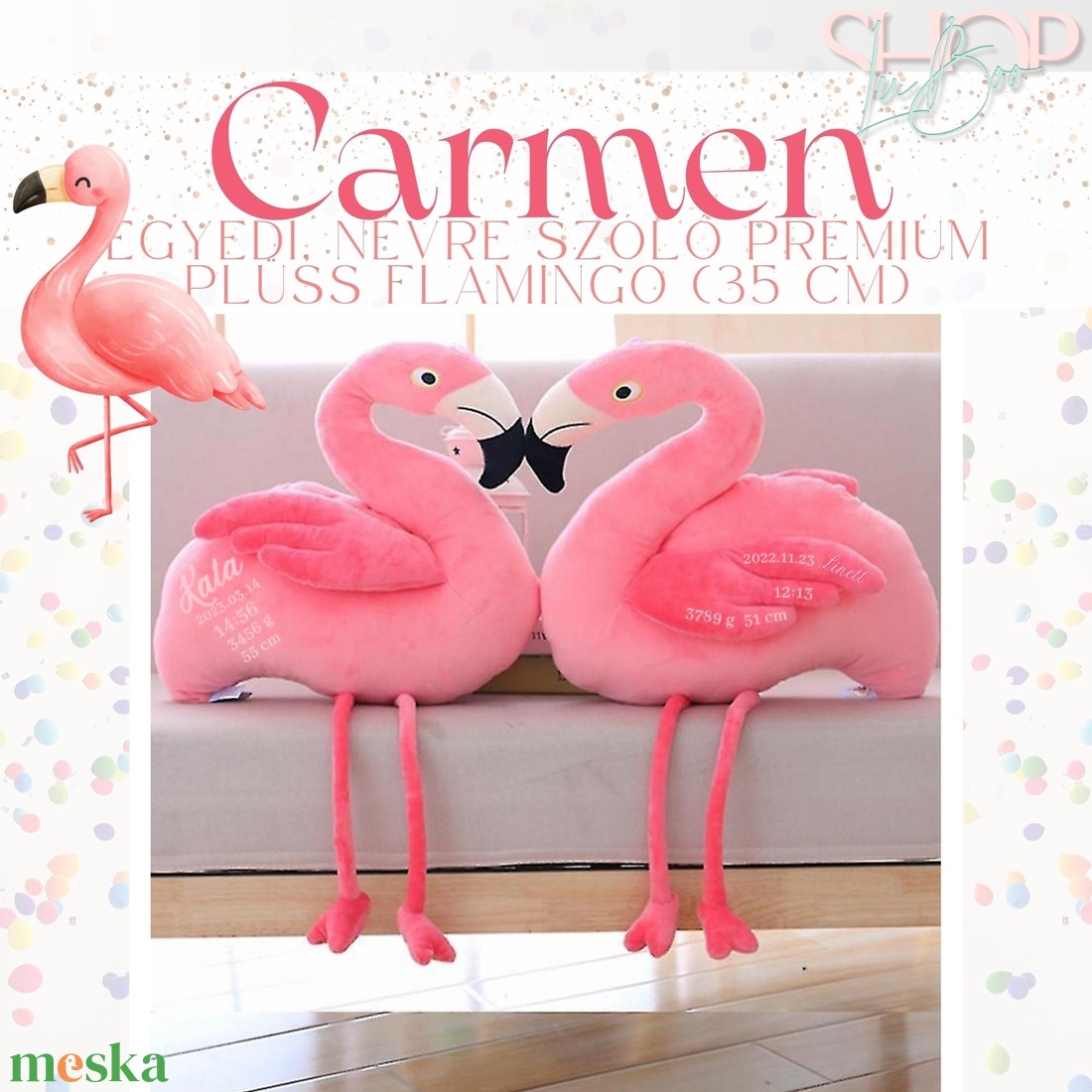 Carmen - Prémium emlékőr plüss flamingó (35 cm) - otthon & életmód - babaszoba, gyerekszoba - gyerek díszpárna - Meska.hu