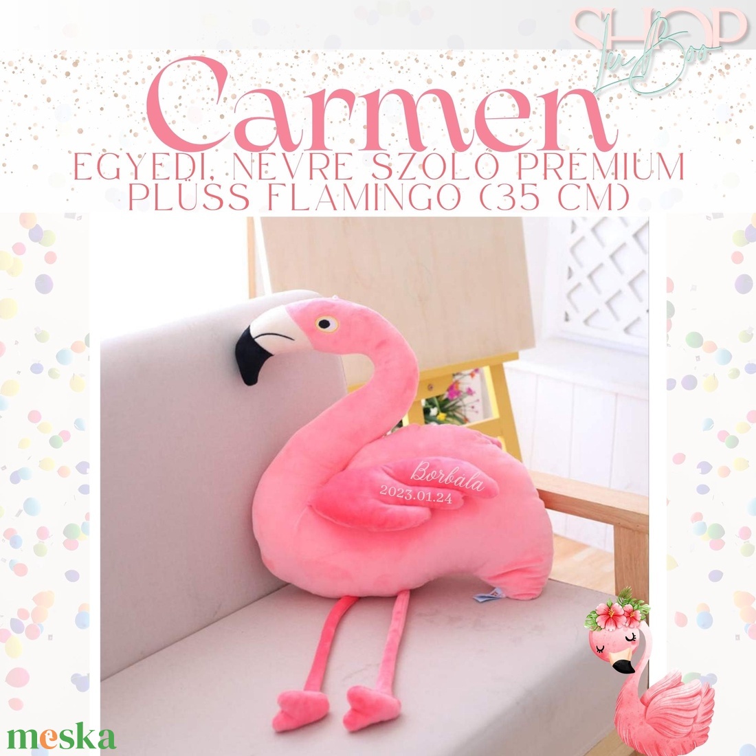 Carmen - Prémium emlékőr plüss flamingó (35 cm) - otthon & életmód - babaszoba, gyerekszoba - gyerek díszpárna - Meska.hu