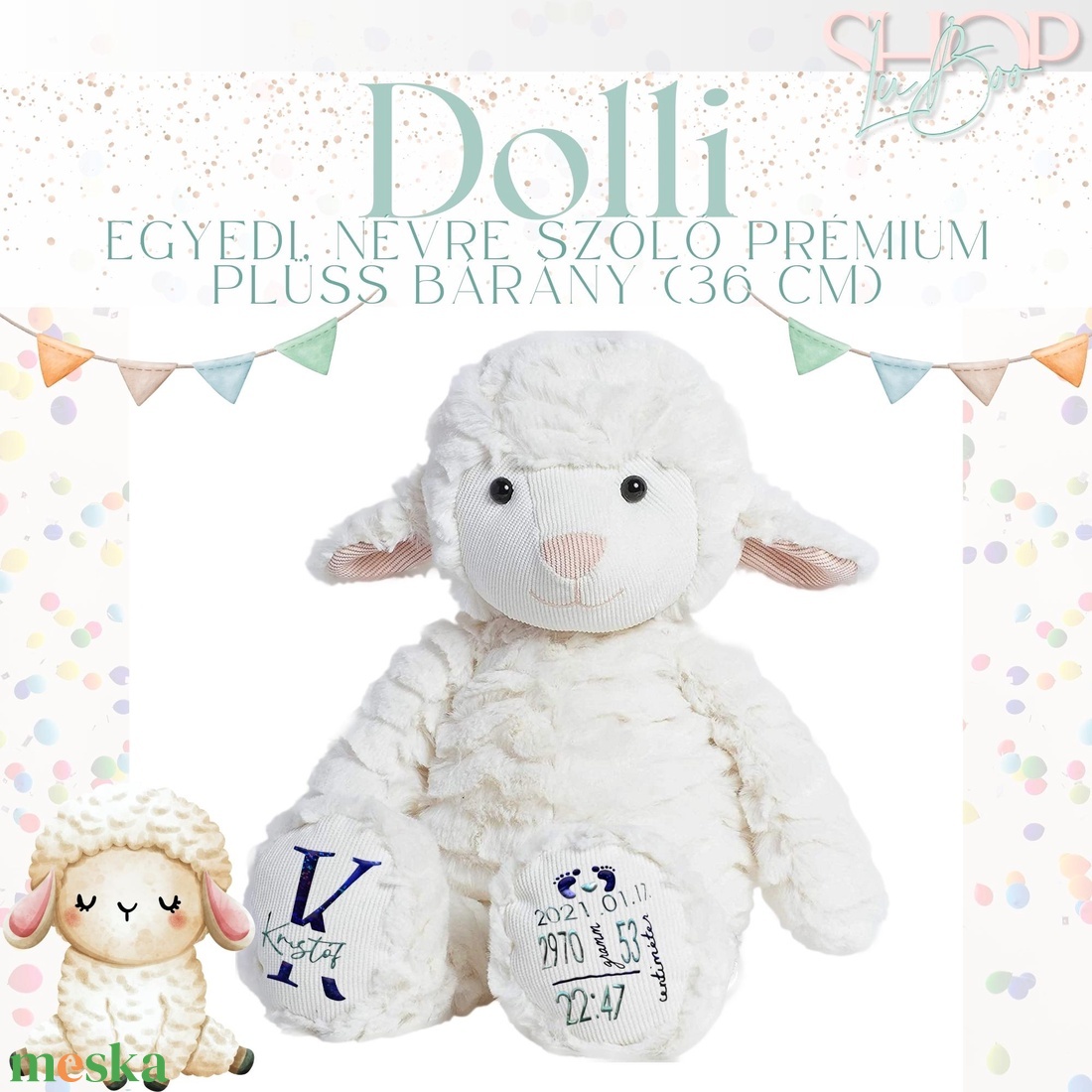 Dolli - Prémium emlékőr plüss bárány (36 cm) - játék & sport - plüssállat & játékfigura - plüss bárány - Meska.hu