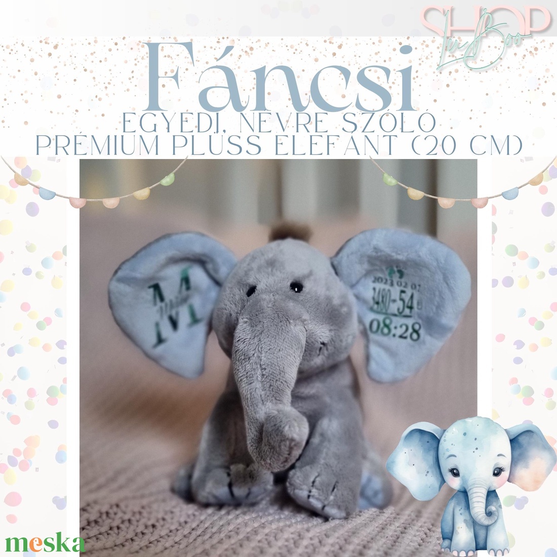 Fáncsi - Prémium emlékőr plüss elefánt (20 cm) - játék & sport - plüssállat & játékfigura - elefánt - Meska.hu