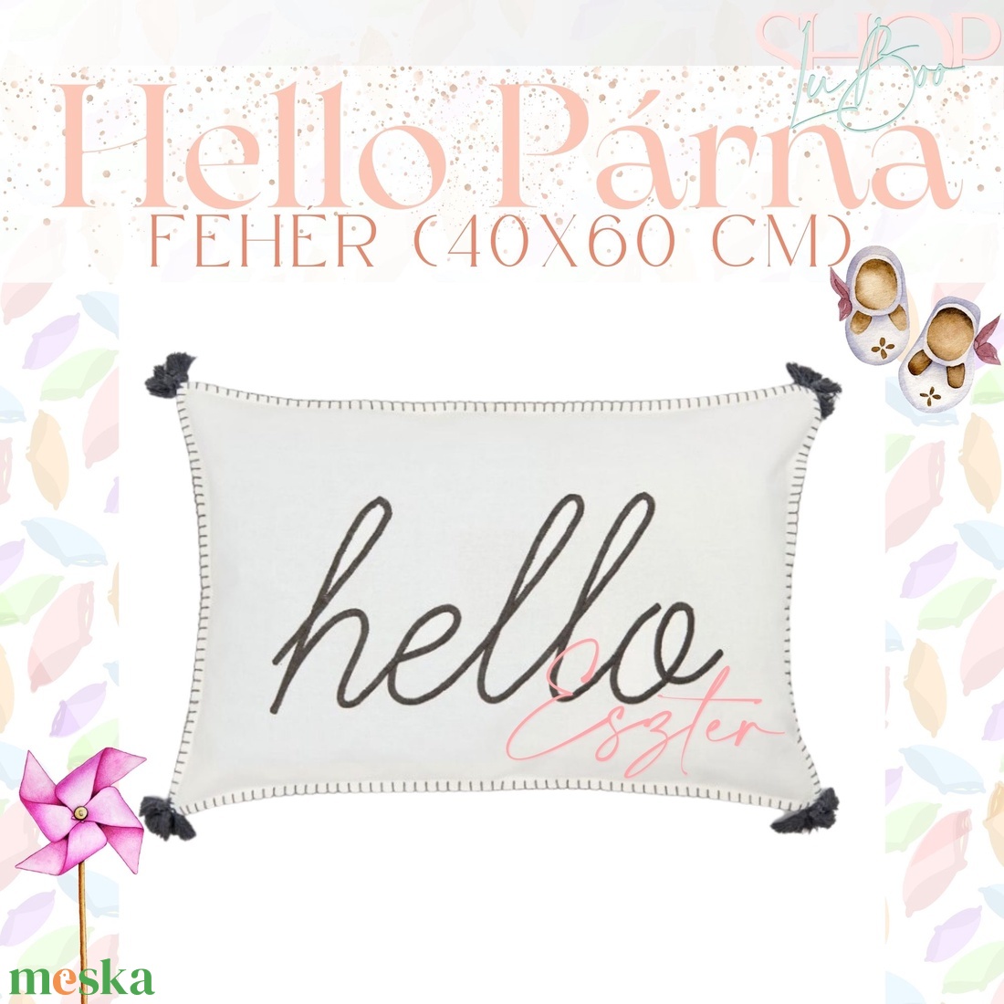 Hello Párna - Fehér (40x60 cm) - otthon & életmód - lakástextil - párna & párnahuzat - Meska.hu