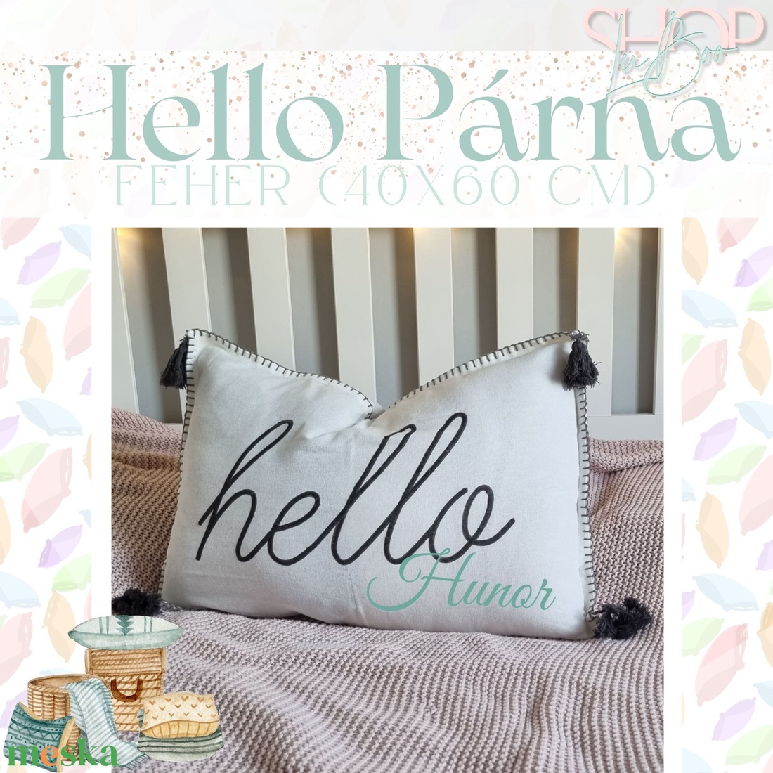 Hello Párna - Fehér (40x60 cm) - otthon & életmód - lakástextil - párna & párnahuzat - Meska.hu