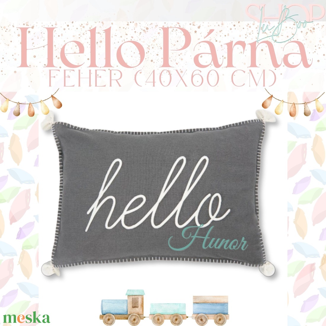 Hello Párna - Szürke (40x60 cm) - otthon & életmód - lakástextil - párna & párnahuzat - Meska.hu