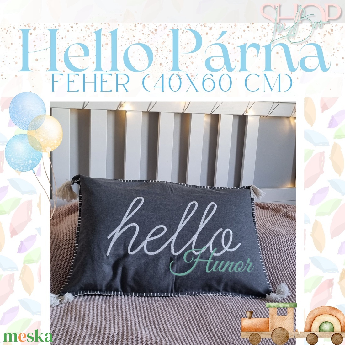 Hello Párna - Szürke (40x60 cm) - otthon & életmód - lakástextil - párna & párnahuzat - Meska.hu