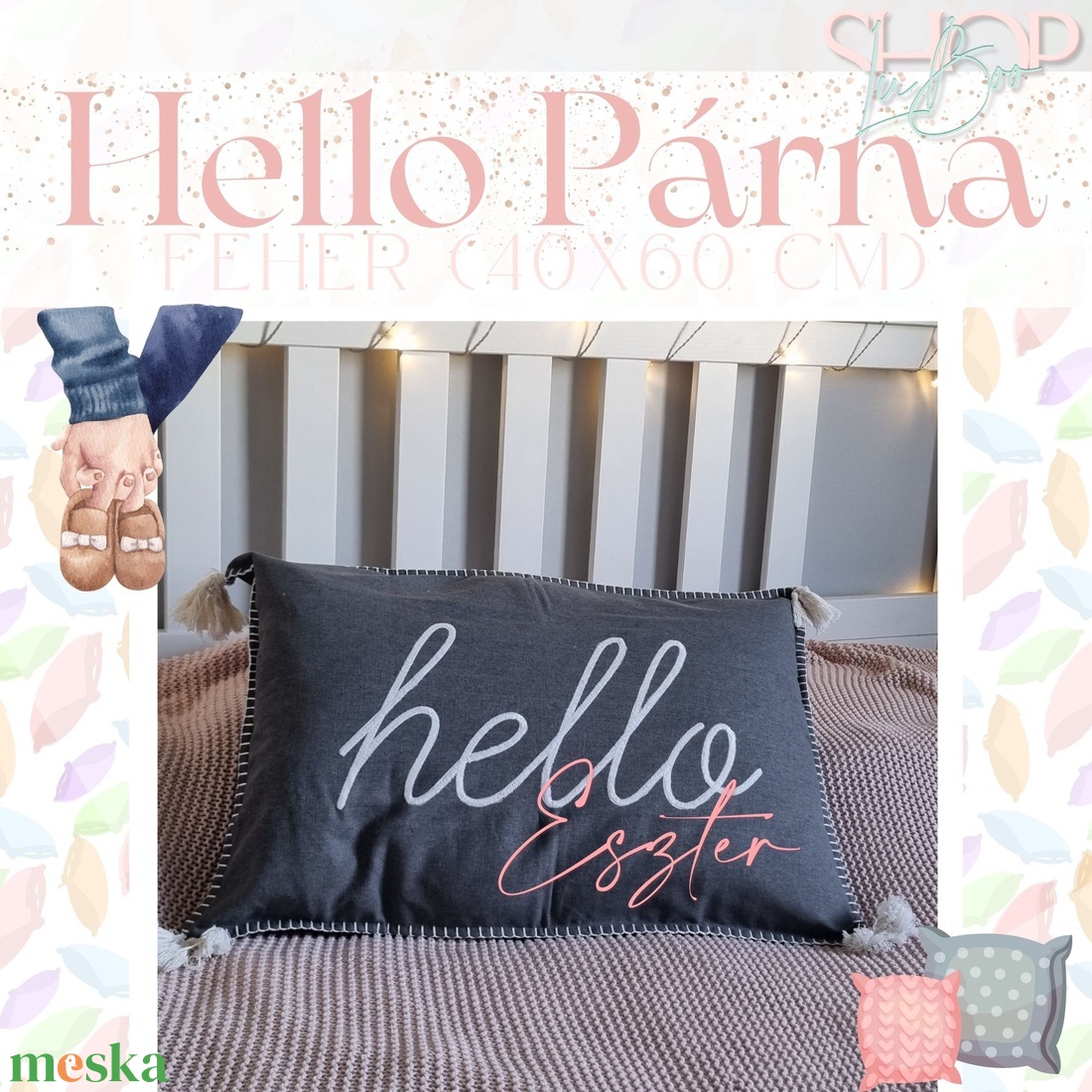 Hello Párna - Szürke (40x60 cm) - otthon & életmód - lakástextil - párna & párnahuzat - Meska.hu