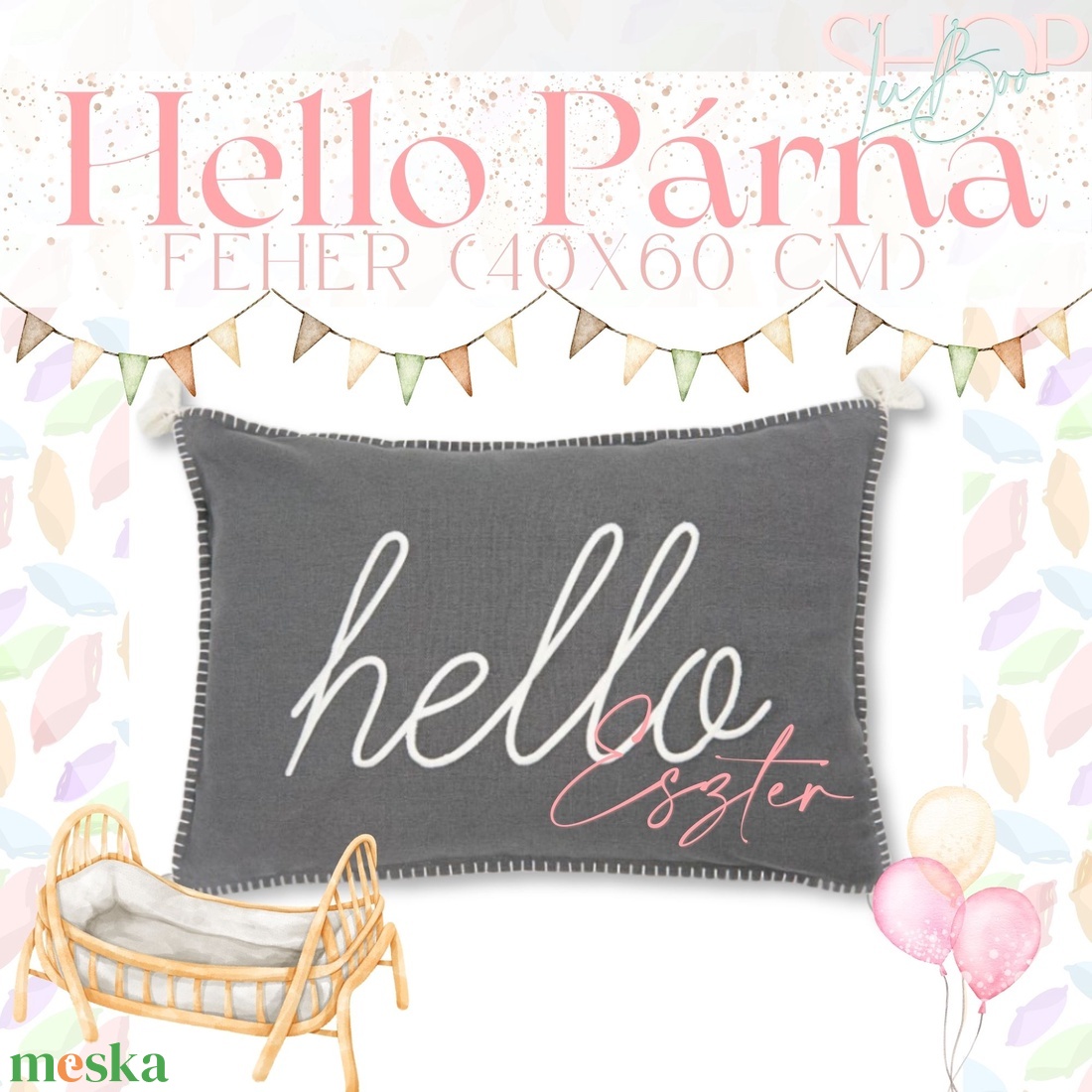 Hello Párna - Szürke (40x60 cm) - otthon & életmód - lakástextil - párna & párnahuzat - Meska.hu