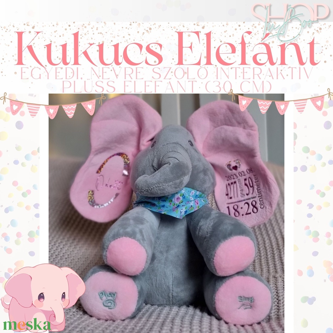 Kukucs Elefánt - Interaktív emlékőr plüss elefánt (30 cm) - játék & sport - plüssállat & játékfigura - elefánt - Meska.hu