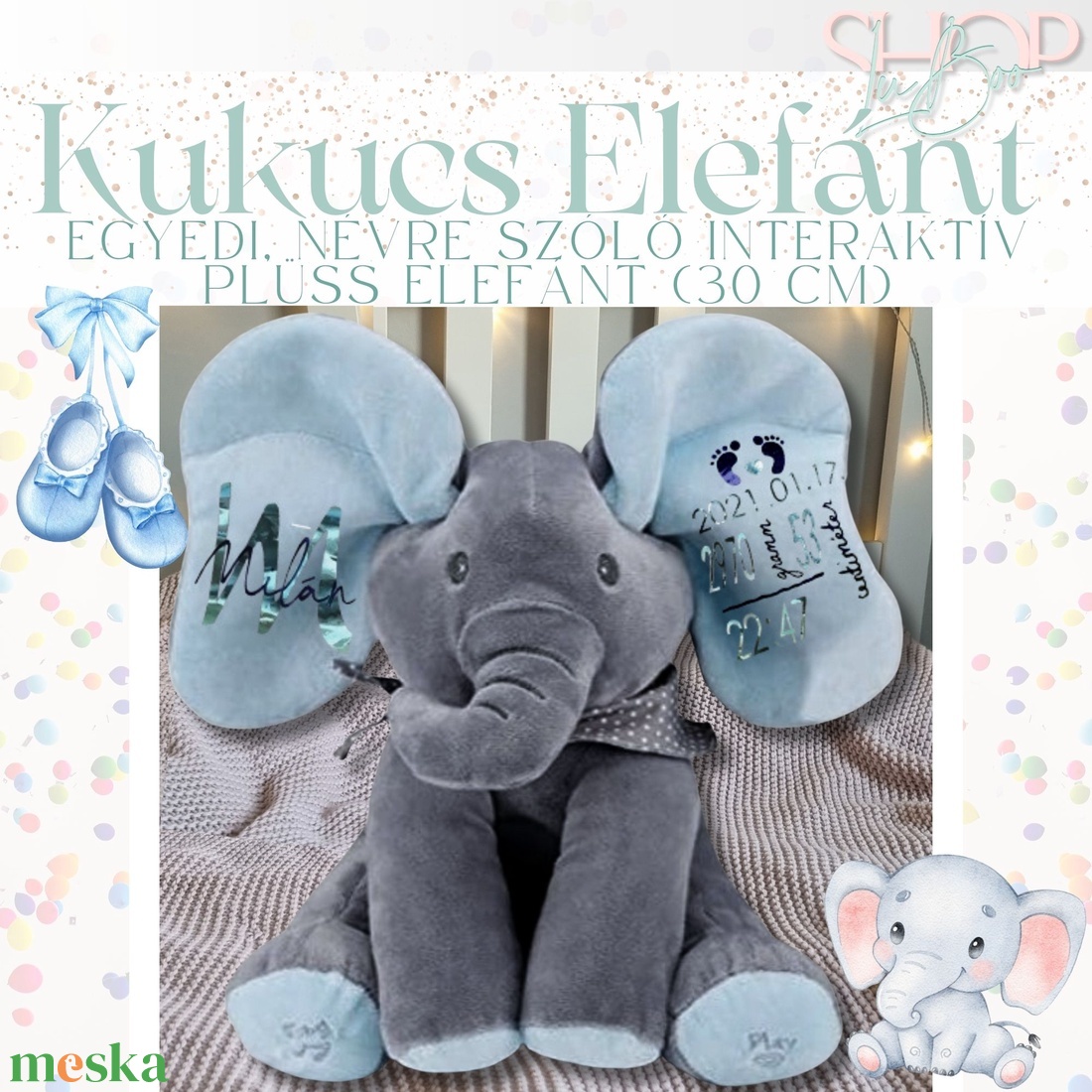 Kukucs Elefánt - Interaktív emlékőr plüss elefánt (30 cm) - játék & sport - plüssállat & játékfigura - elefánt - Meska.hu