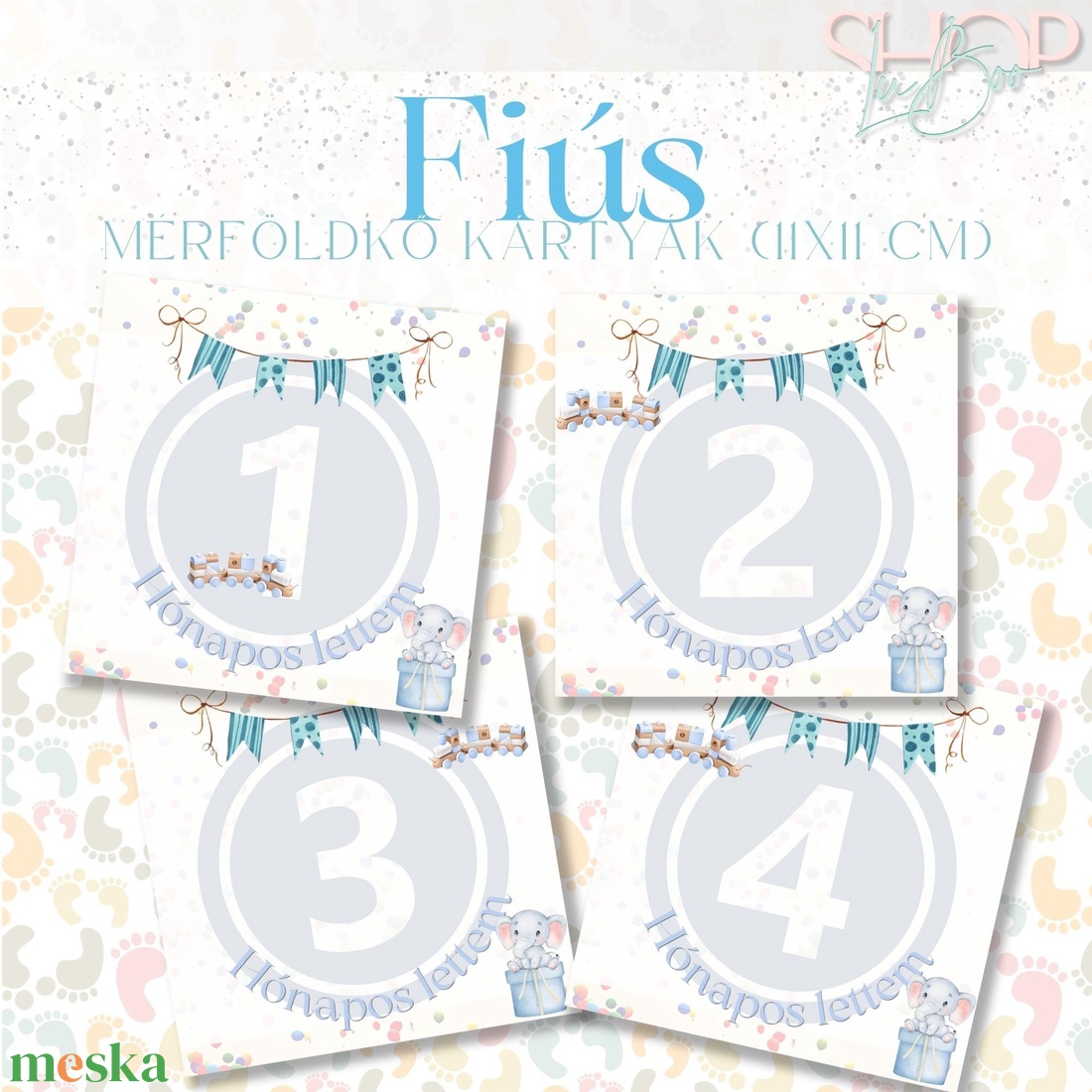 Mérföldkő kártyák - Fiús (11x11 cm) - játék & sport - babalátogató ajándékcsomag - Meska.hu