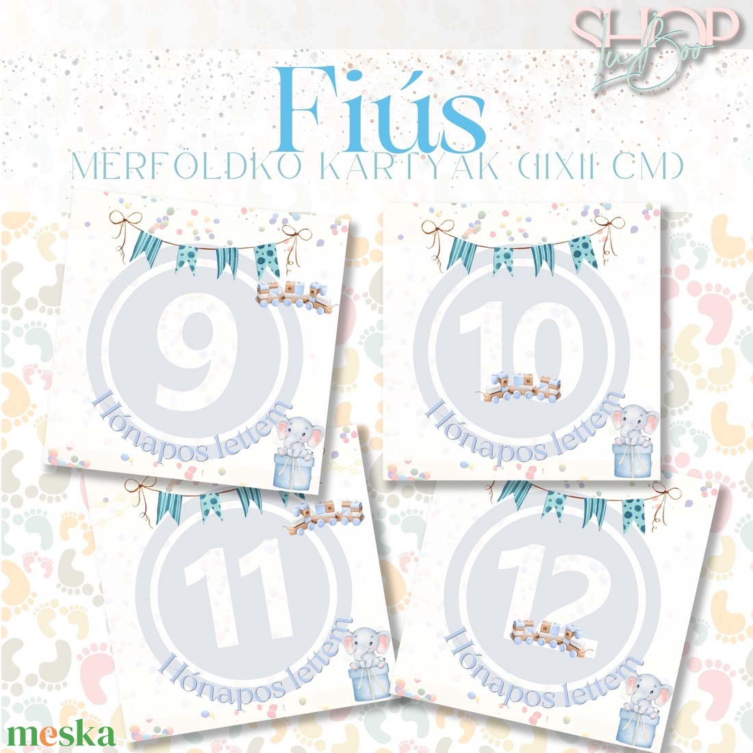 Mérföldkő kártyák - Fiús (11x11 cm) - játék & sport - babalátogató ajándékcsomag - Meska.hu