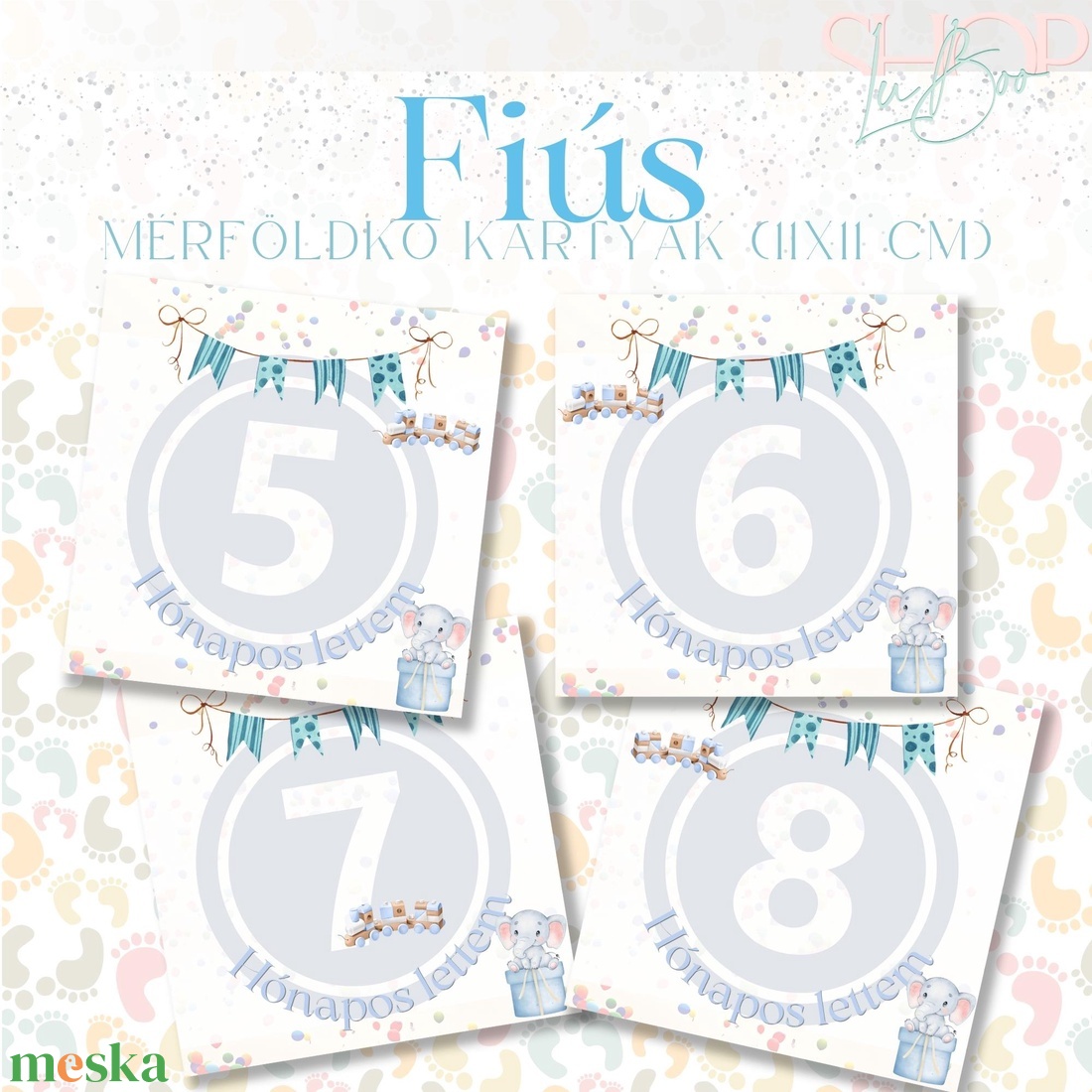 Mérföldkő kártyák - Fiús (11x11 cm) - játék & sport - babalátogató ajándékcsomag - Meska.hu