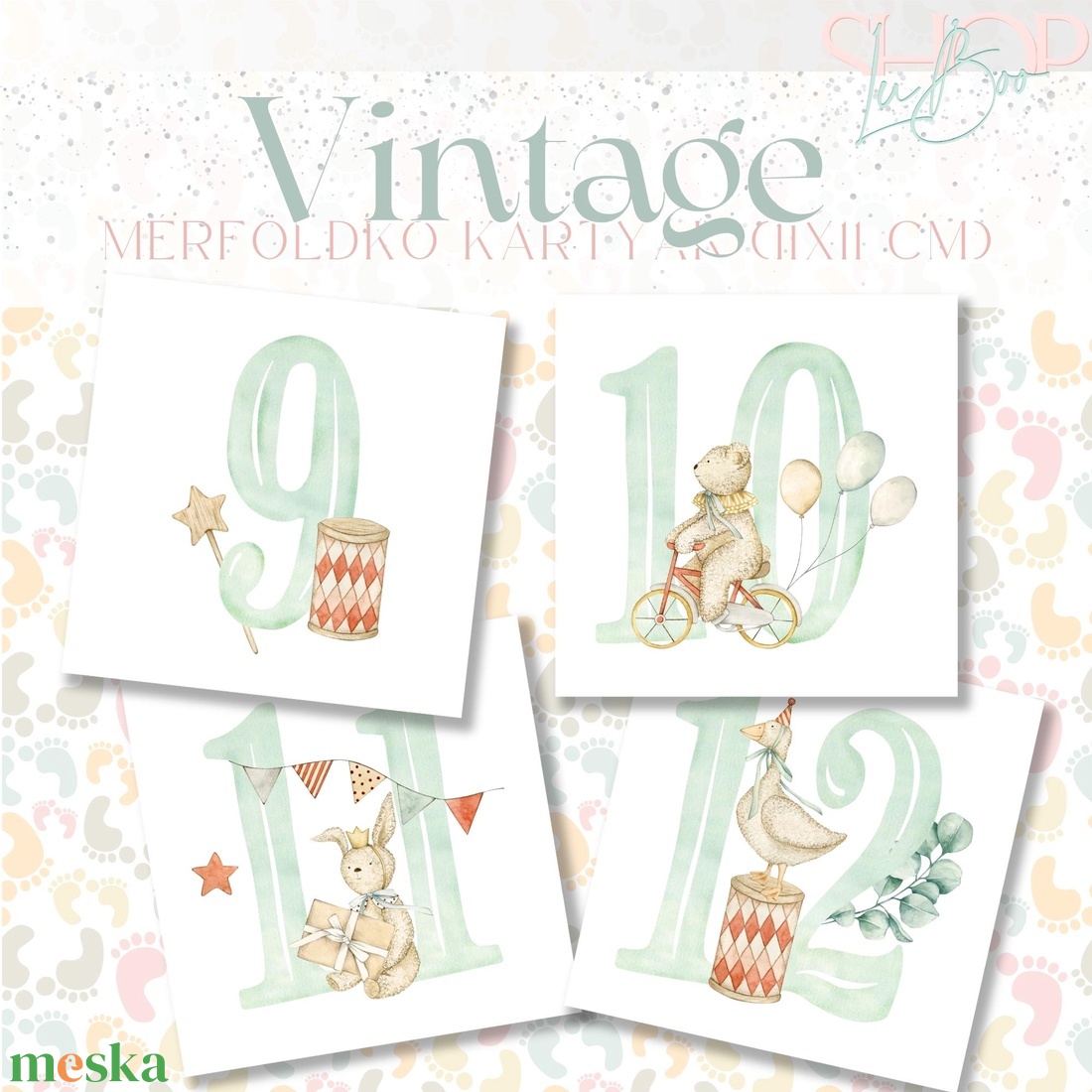 Mérföldkő kártyák - Vintage (11x11 cm) - játék & sport - babalátogató ajándékcsomag - Meska.hu