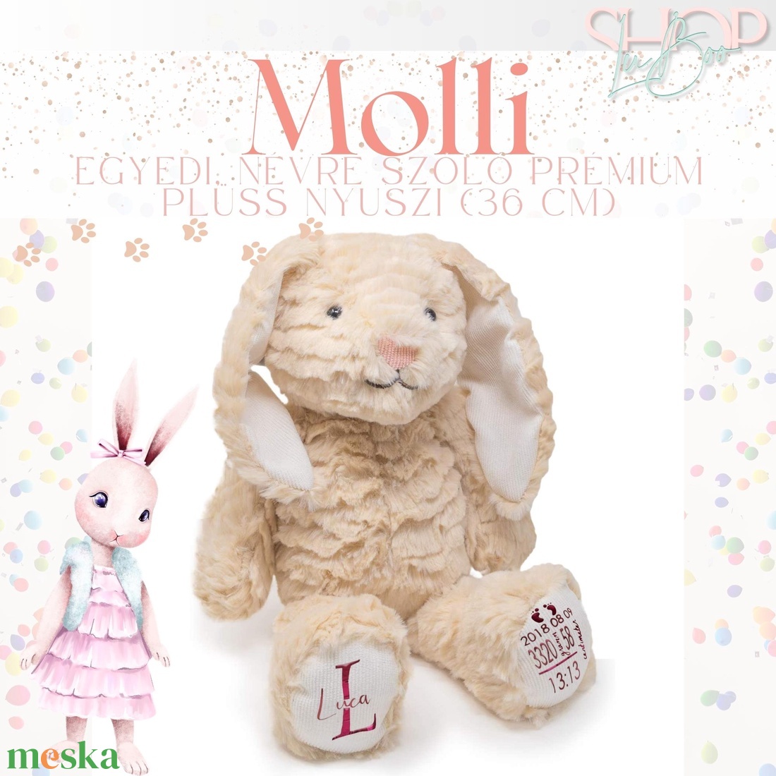 Molli - Prémium emlékőr plüss nyuszi (36 cm) - játék & sport - plüssállat & játékfigura - nyuszi - Meska.hu