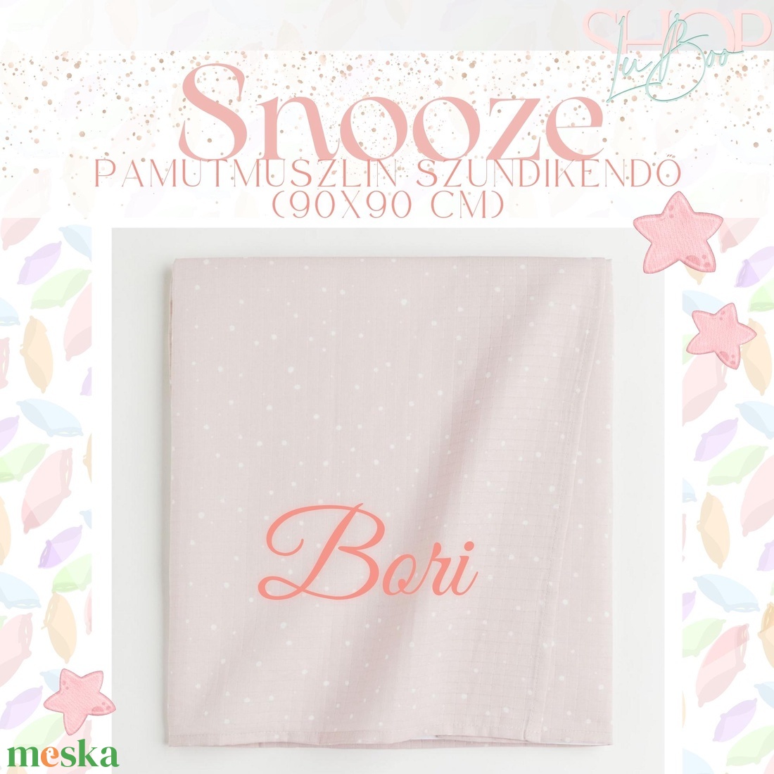 Snooze - Névre szóló pamutmuszlin szundikendő (90x90 cm) - otthon & életmód - babaszoba, gyerekszoba - babatakaró, gyerek pléd - Meska.hu
