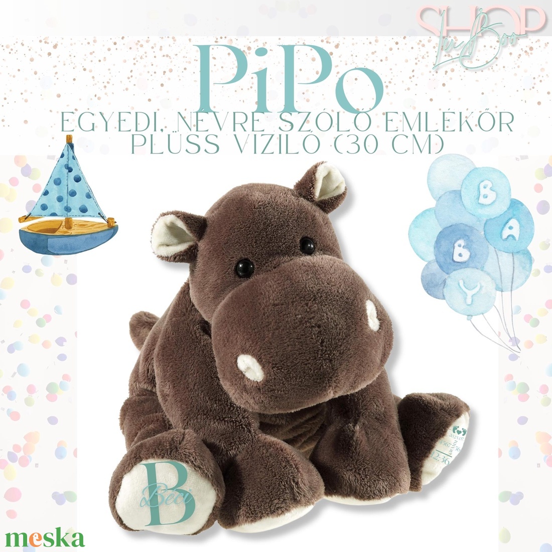 PiPo - Emlékőr plüss víziló (30 cm) - játék & sport - plüssállat & játékfigura - más figura - Meska.hu