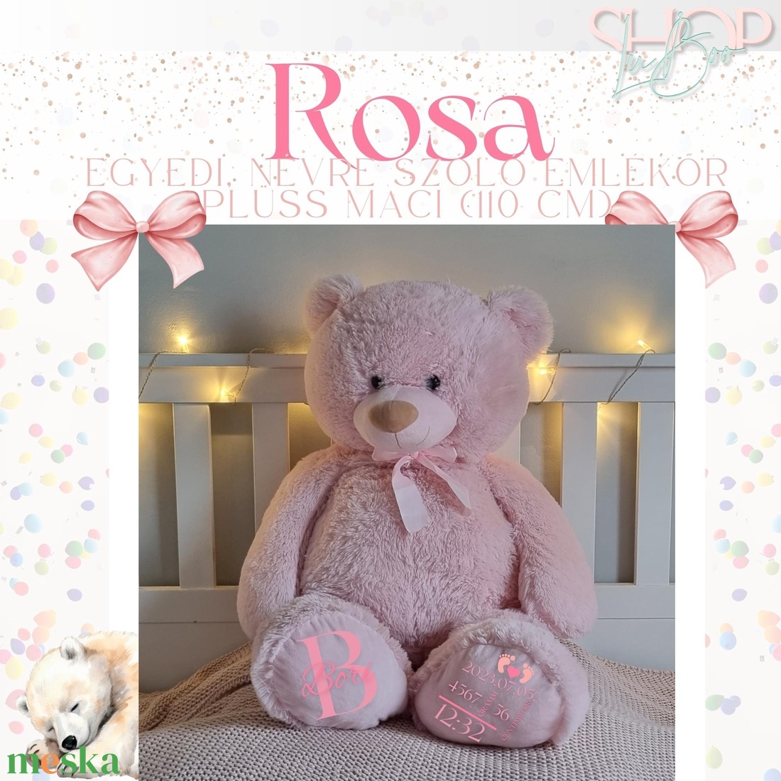 Rosa - Óriás rózsaszín emlékőr plüss maci (110 cm) - játék & sport - plüssállat & játékfigura - maci - Meska.hu