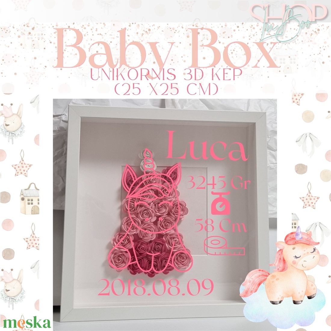 Baby Box - Unikornis 3D kép (25 x25 cm) - otthon & életmód - dekoráció - kép & falikép - 3d képek - Meska.hu