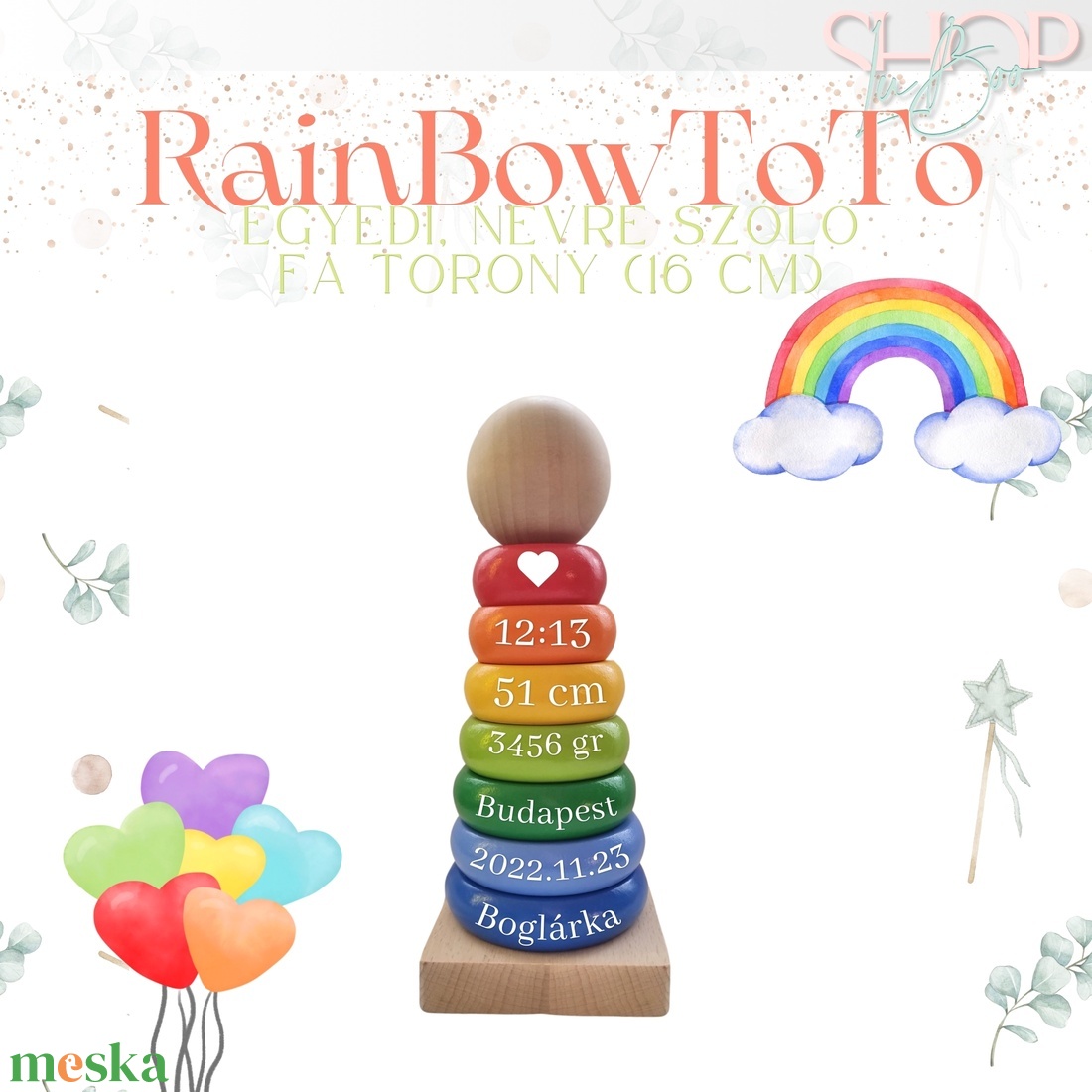 RainBow ToTo - Emlékőr fa torony (16 cm) - játék & sport - készségfejlesztő és logikai játék - toronyépítő- és egyensúlyozó játékok - Meska.hu
