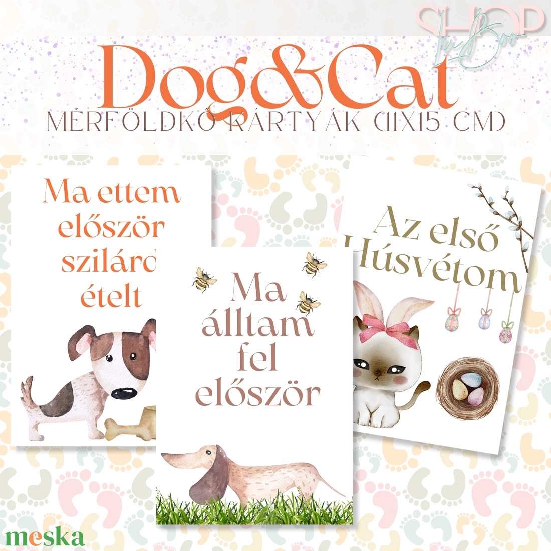 Mérföldkő kártyák - Dog and Cat (11x15 cm) - ruha & divat - babaruha & gyerekruha - babafotózási ruha és kellék - Meska.hu