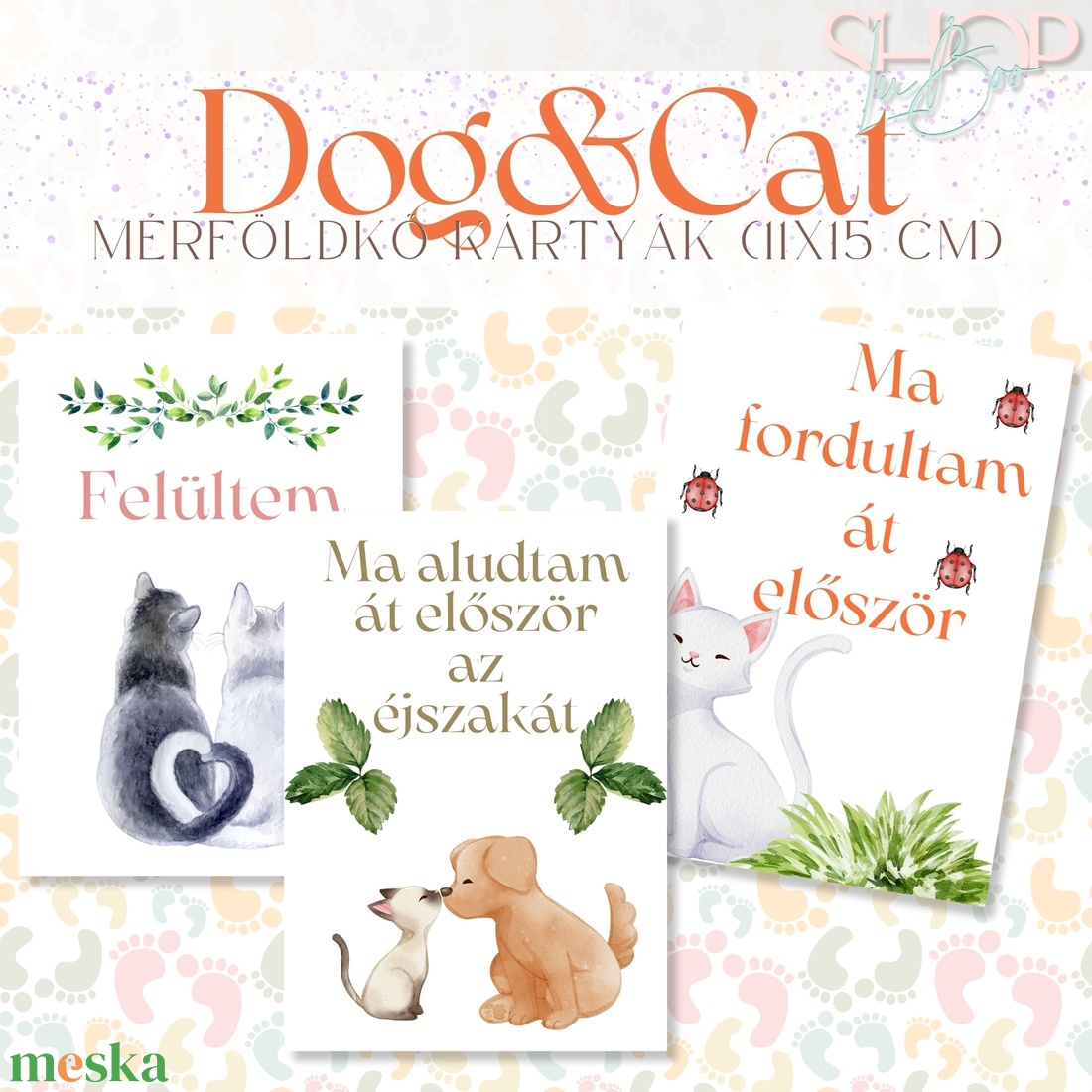 Mérföldkő kártyák - Dog and Cat (11x15 cm) - ruha & divat - babaruha & gyerekruha - babafotózási ruha és kellék - Meska.hu