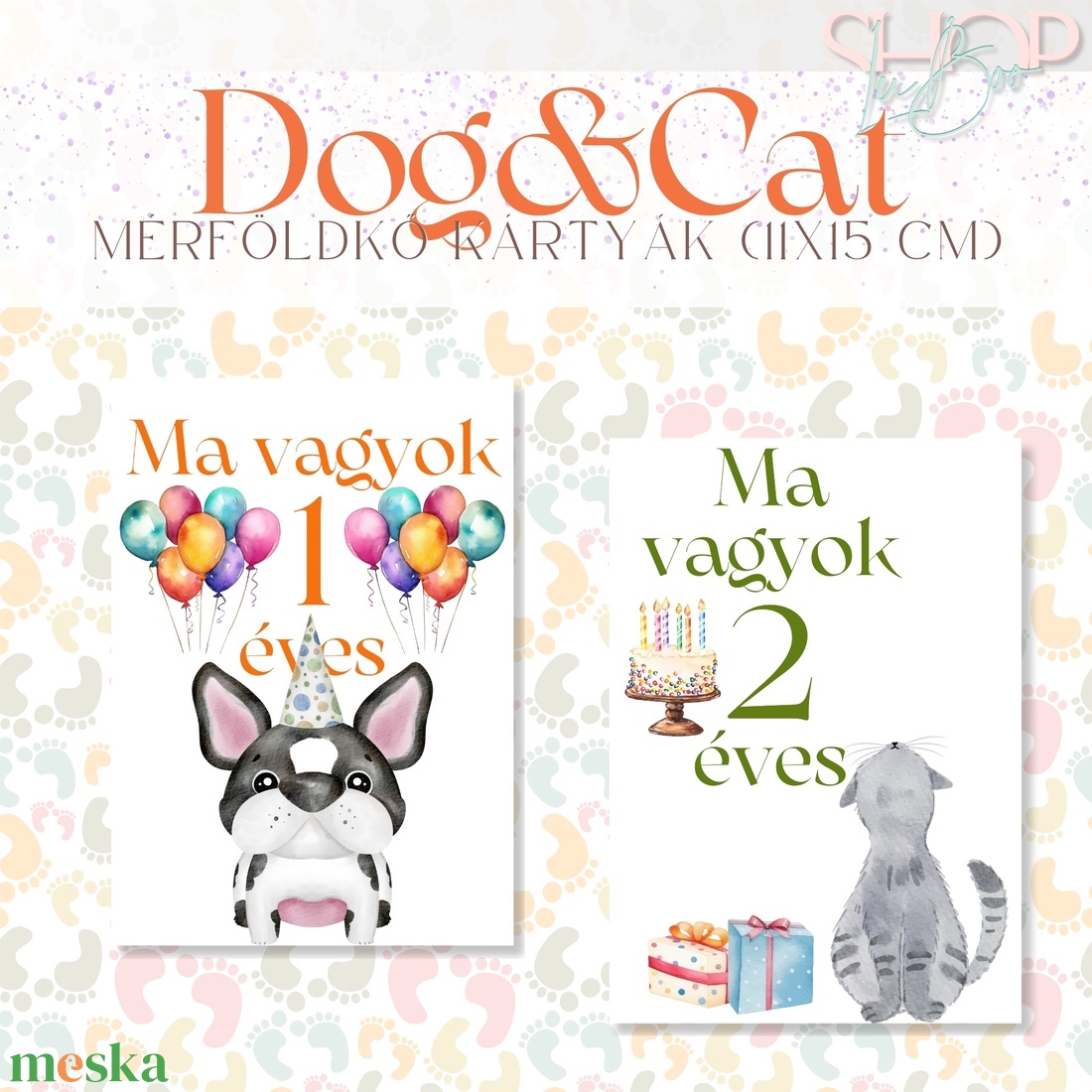Mérföldkő kártyák - Dog and Cat (11x15 cm) - ruha & divat - babaruha & gyerekruha - babafotózási ruha és kellék - Meska.hu