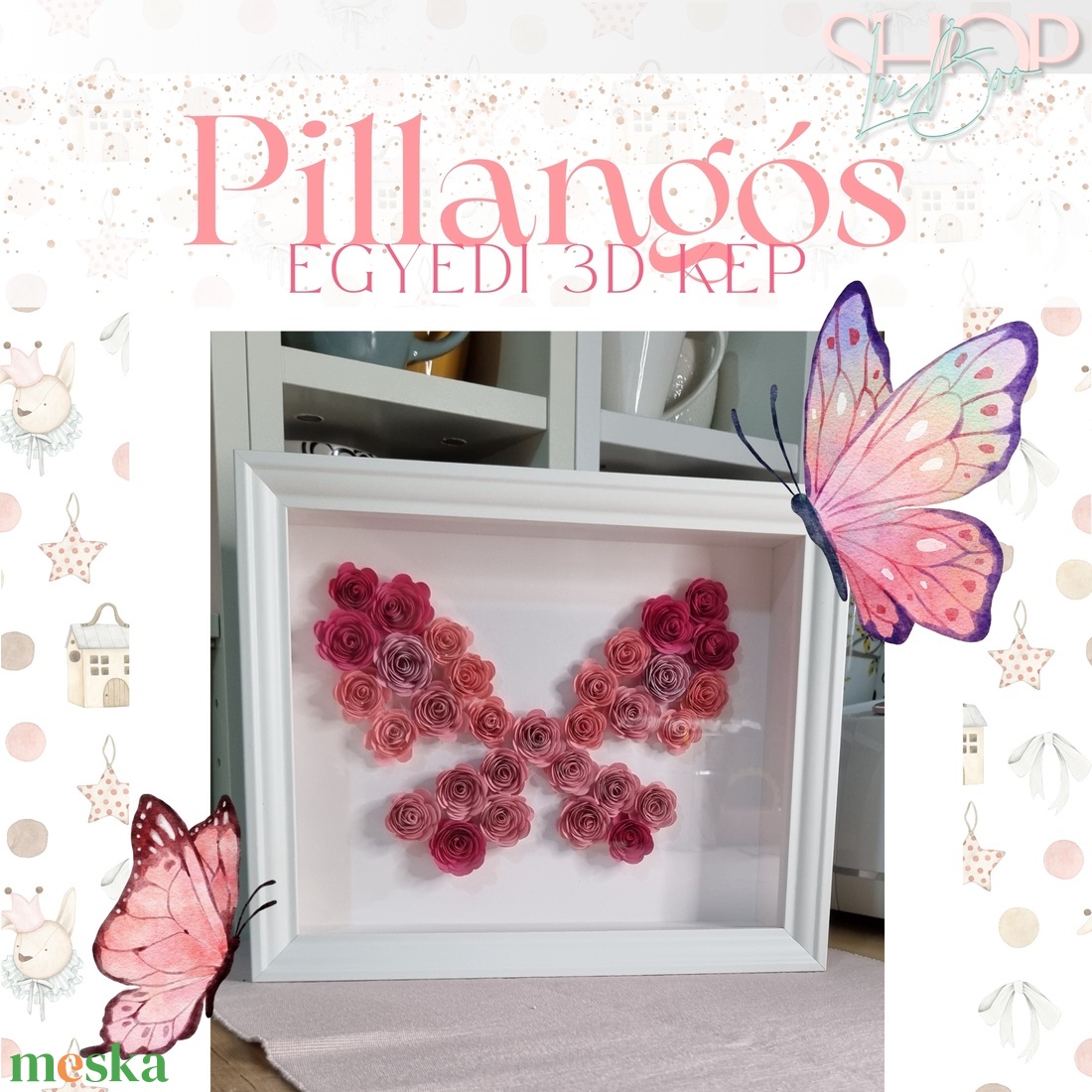 Pillangós - Egyedi 3D kép 20x25 cm) - otthon & életmód - babaszoba, gyerekszoba - babaszoba kép - Meska.hu