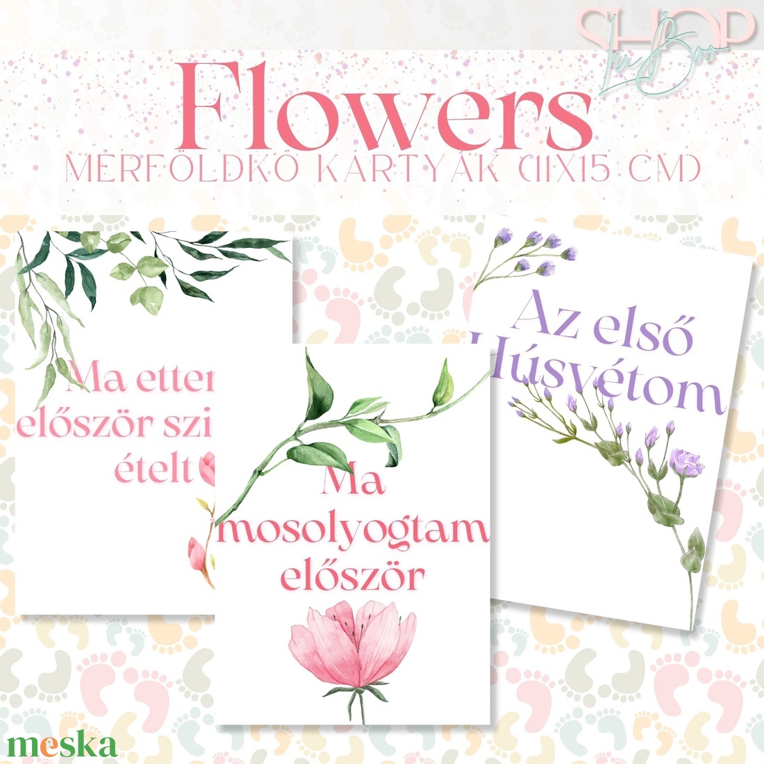 Mérföldkő kártyák - Flowers (11x15 cm) - ruha & divat - babaruha & gyerekruha - babafotózási ruha és kellék - Meska.hu