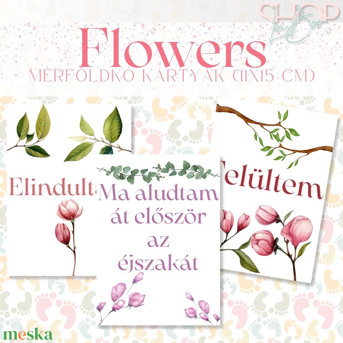 Mérföldkő kártyák - Flowers (11x15 cm) - ruha & divat - babaruha & gyerekruha - babafotózási ruha és kellék - Meska.hu