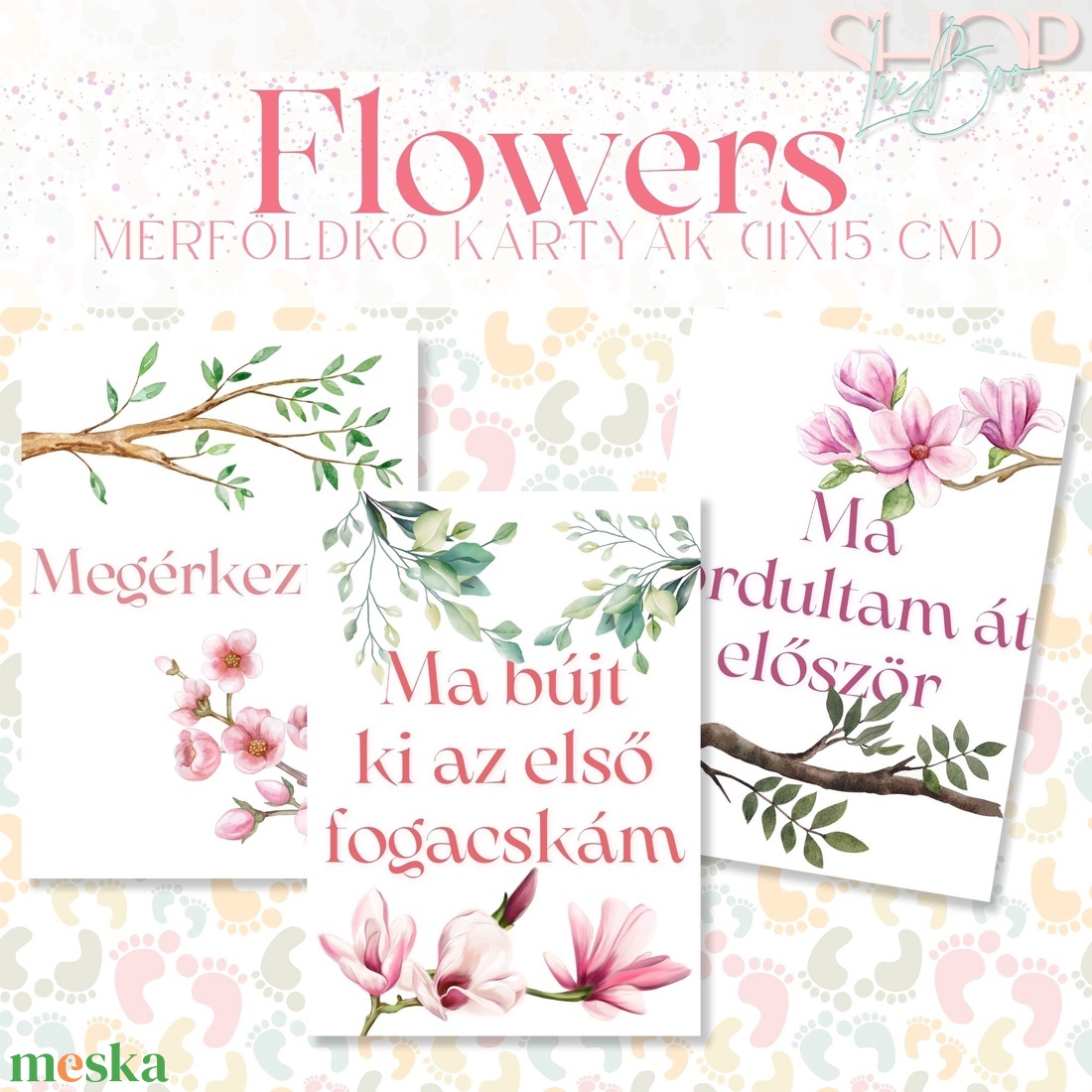 Mérföldkő kártyák - Flowers (11x15 cm) - ruha & divat - babaruha & gyerekruha - babafotózási ruha és kellék - Meska.hu