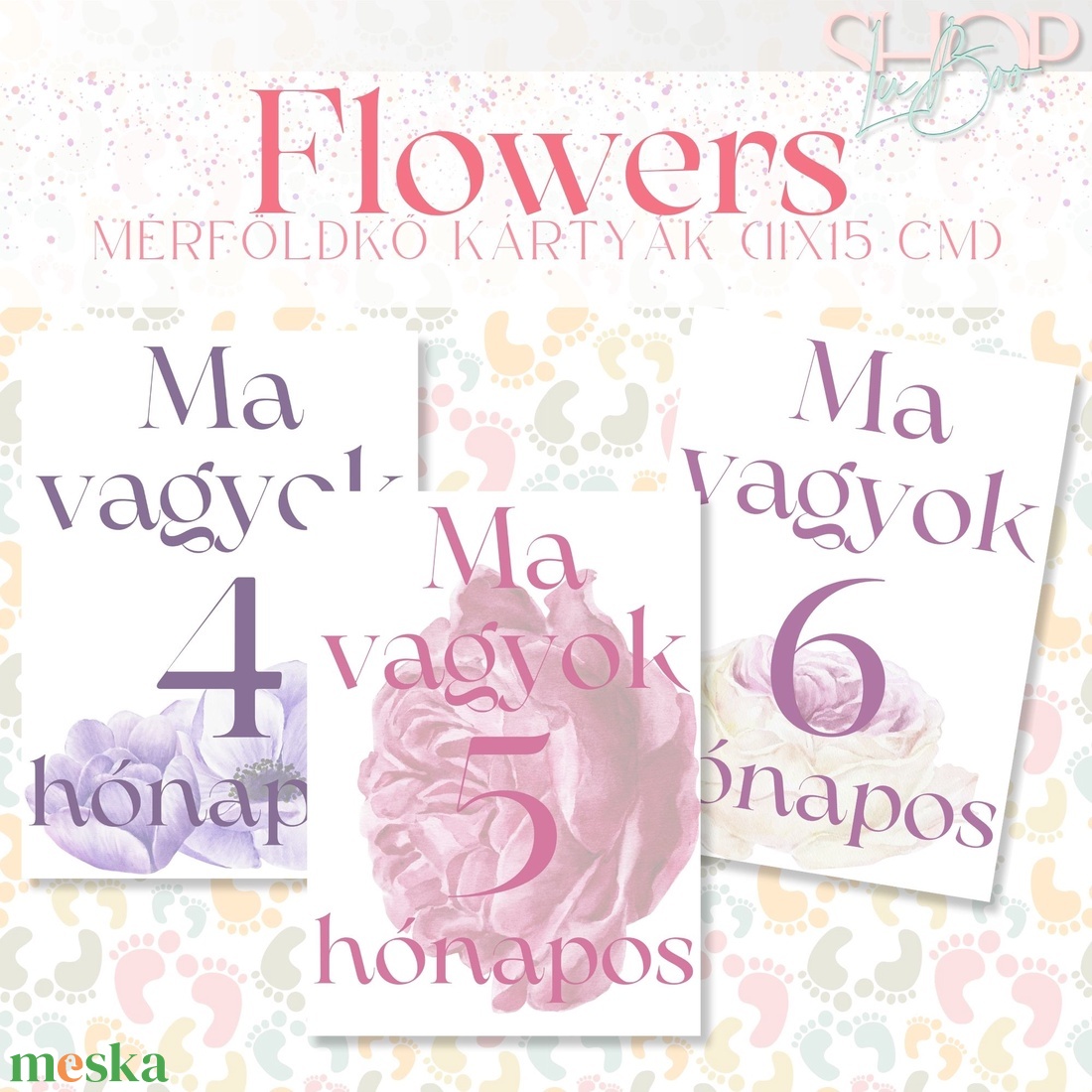 Mérföldkő kártyák - Flowers (11x15 cm) - ruha & divat - babaruha & gyerekruha - babafotózási ruha és kellék - Meska.hu