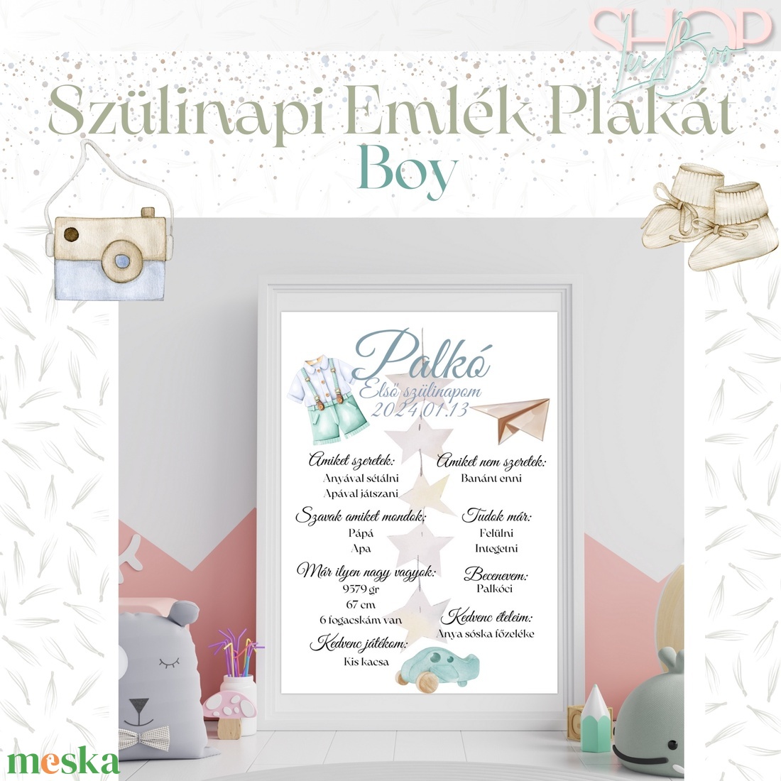 Szülinapi Emlék Plakát - Fiús (A3) - otthon & életmód - babaszoba, gyerekszoba - babaszoba kép - Meska.hu