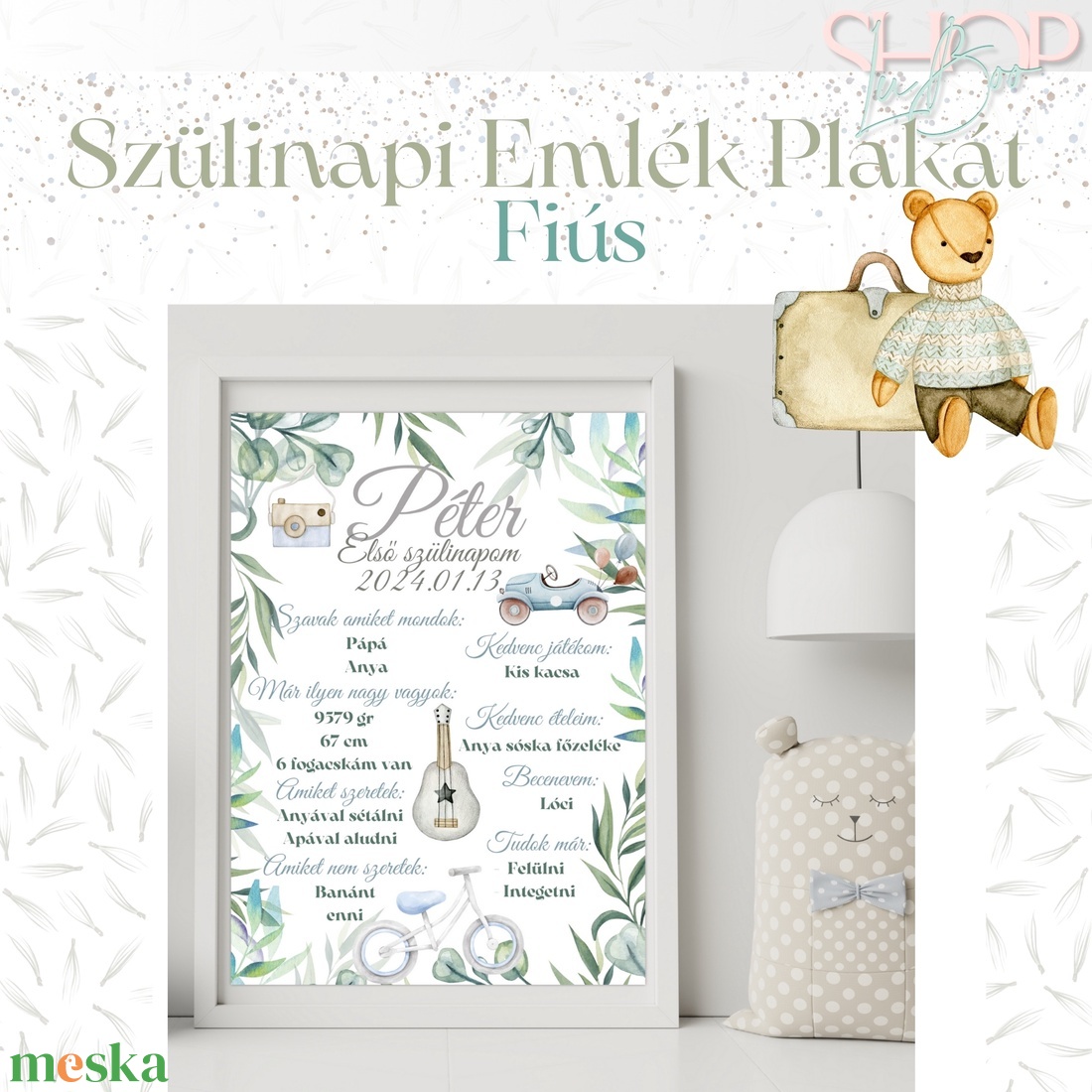 Szülinapi Emlék Plakát - Fiús (A3) - otthon & életmód - babaszoba, gyerekszoba - babaszoba kép - Meska.hu