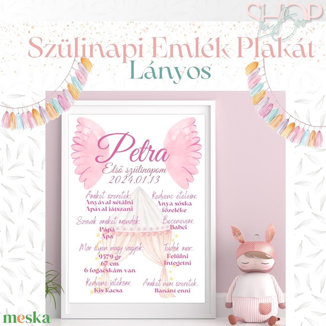 Szülinapi Emlék Plakát - Lányos (A3) - otthon & életmód - babaszoba, gyerekszoba - babaszoba kép - Meska.hu