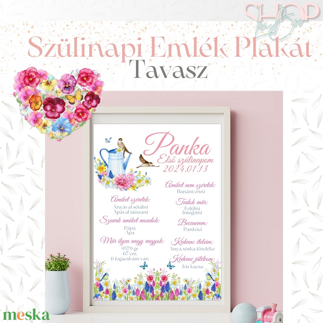 Szülinapi Emlék Plakát - Lányos (A3) - otthon & életmód - babaszoba, gyerekszoba - babaszoba kép - Meska.hu