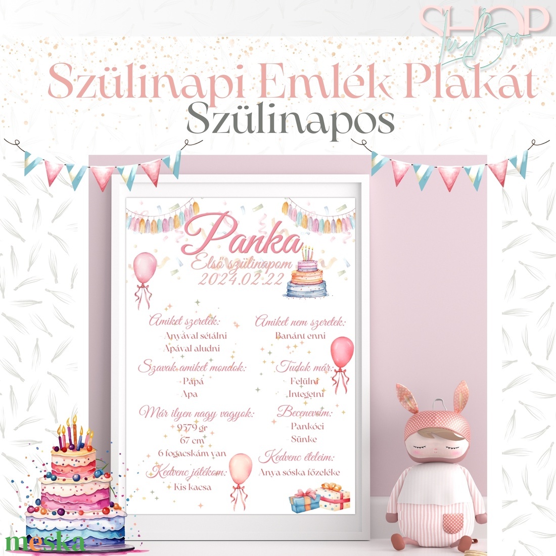 Szülinapi Emlék Plakát - Lányos (A3) - otthon & életmód - babaszoba, gyerekszoba - babaszoba kép - Meska.hu