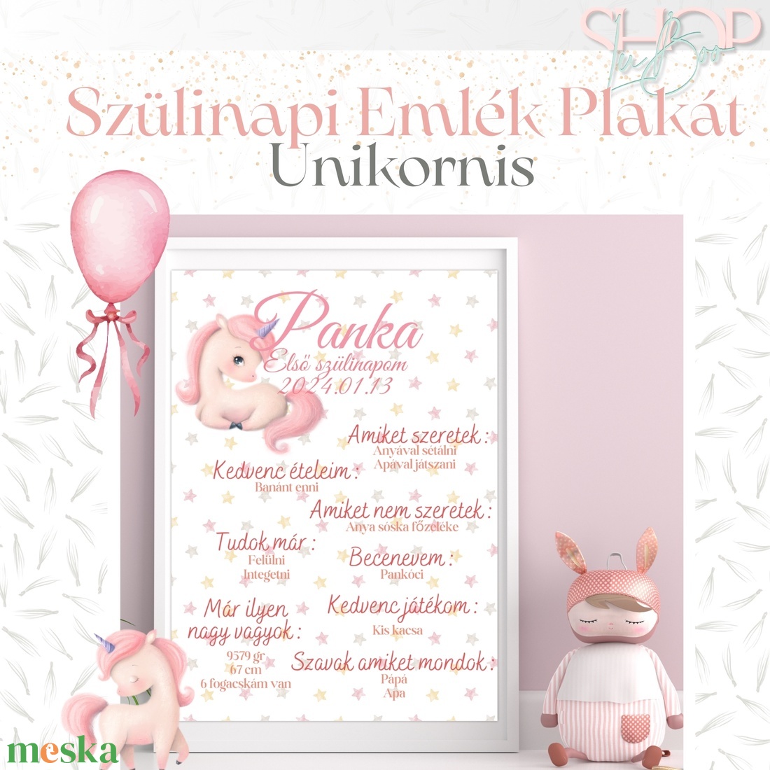 Szülinapi Emlék Plakát - Lányos (A3) - otthon & életmód - babaszoba, gyerekszoba - babaszoba kép - Meska.hu