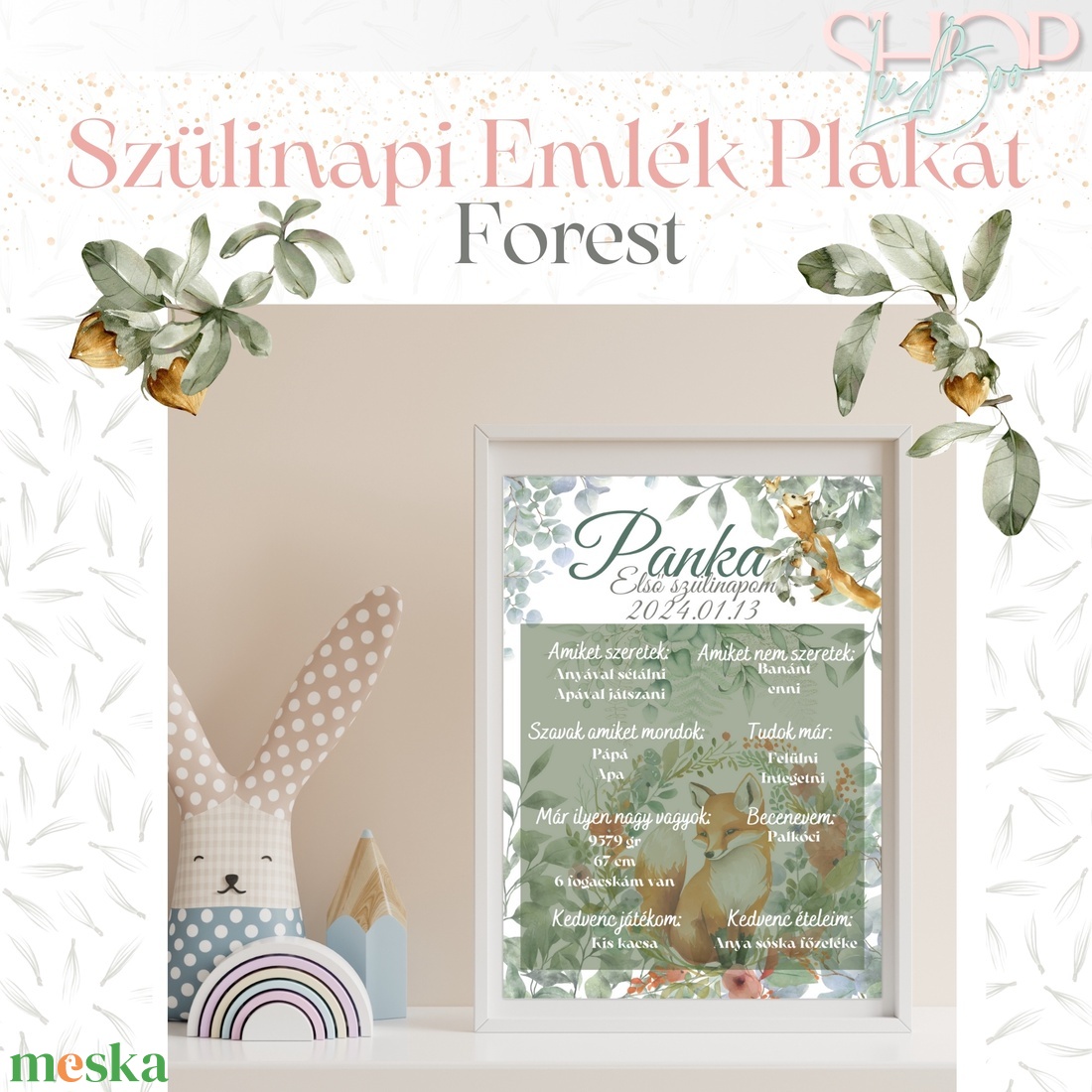 Szülinapi Emlék Plakát - Erdei (A3) - otthon & életmód - babaszoba, gyerekszoba - babaszoba kép - Meska.hu