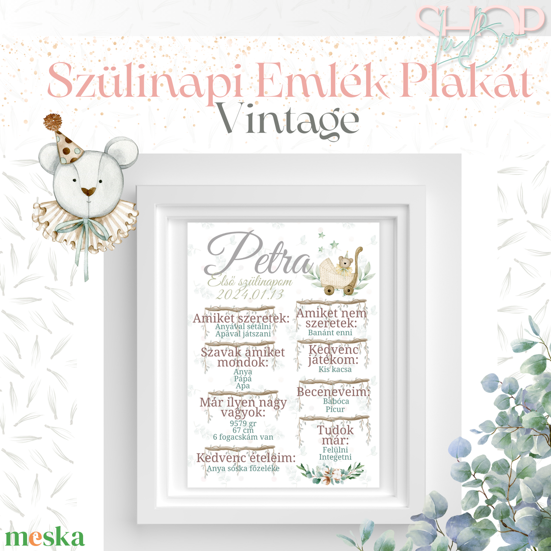 Szülinapi Emlék Plakát - Erdei (A3) - otthon & életmód - babaszoba, gyerekszoba - babaszoba kép - Meska.hu