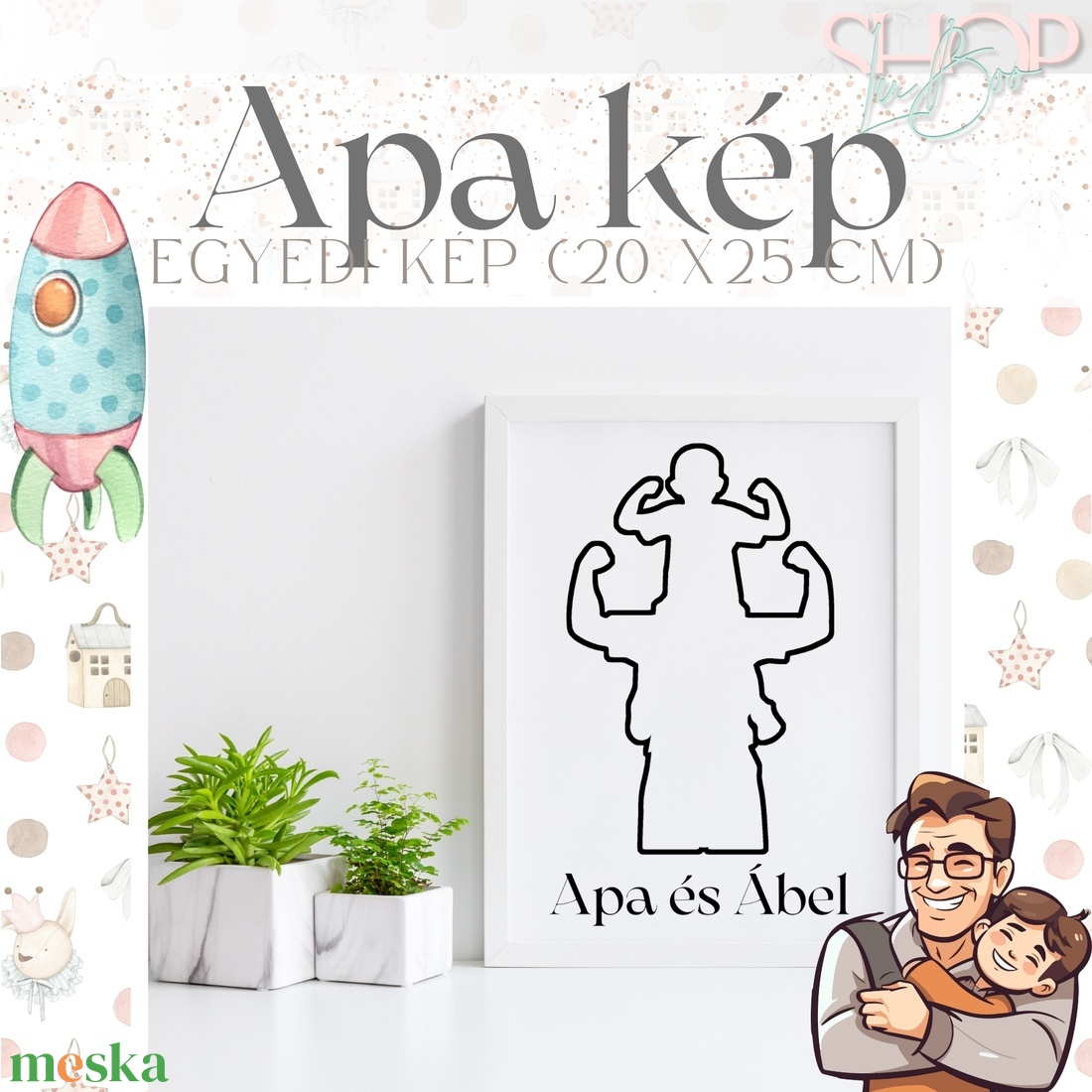Apa kép - Egyedi fiús kép (20x25 cm) - otthon & életmód - dekoráció - kép & falikép - képkeret - Meska.hu