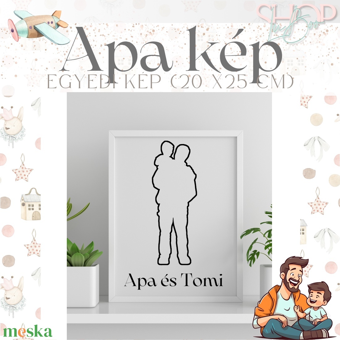 Apa kép - Egyedi fiús kép (20x25 cm) - otthon & életmód - dekoráció - kép & falikép - képkeret - Meska.hu
